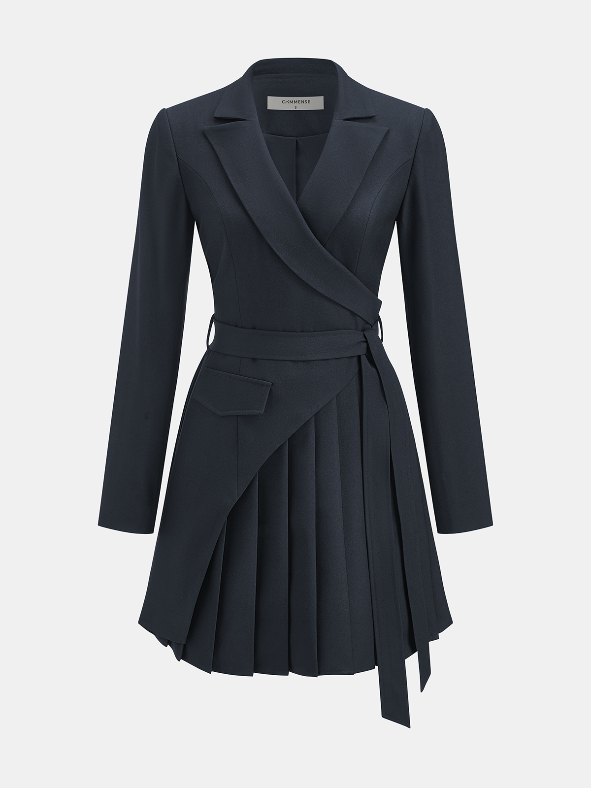 Belted Pleated Blazer Dress-Chicvia