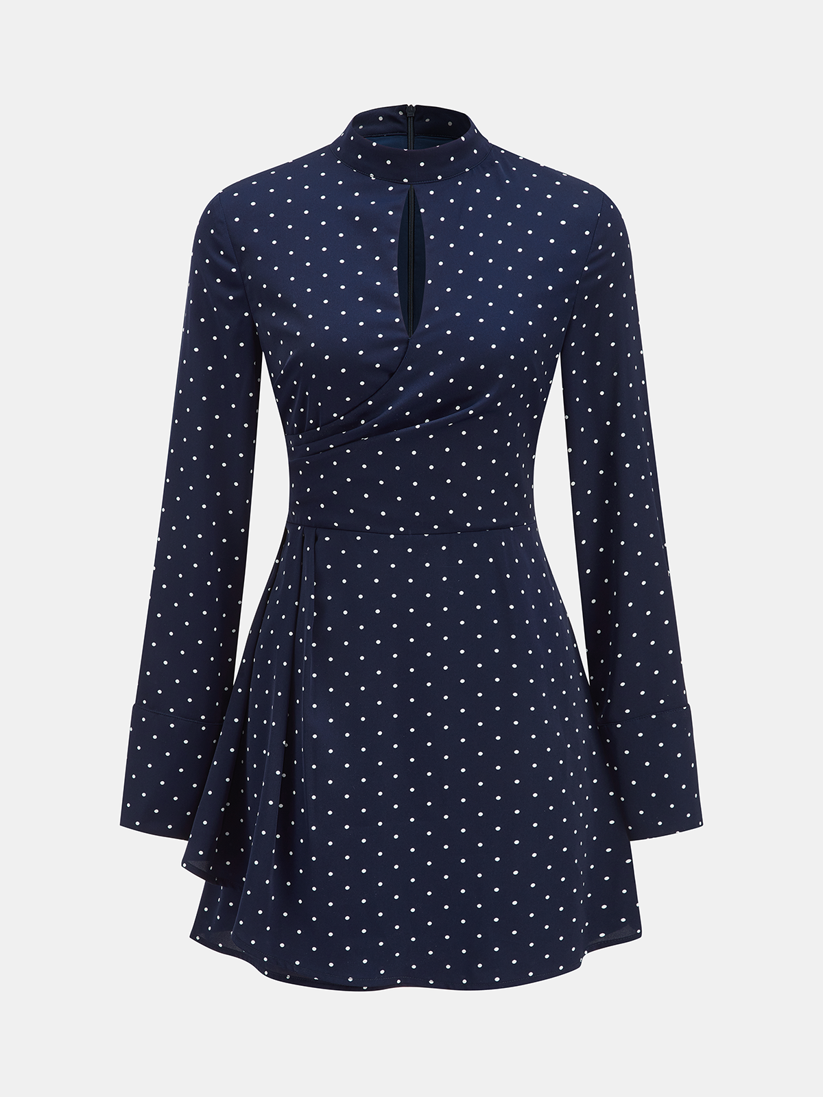 Keyhole Neckline Polka Dot Mini Dress-Chicvia