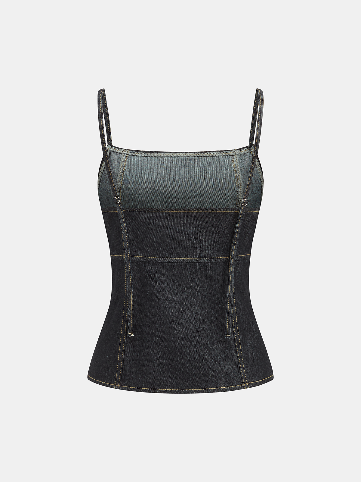 Contrast Stitch Denim Cami Top-Chicvia