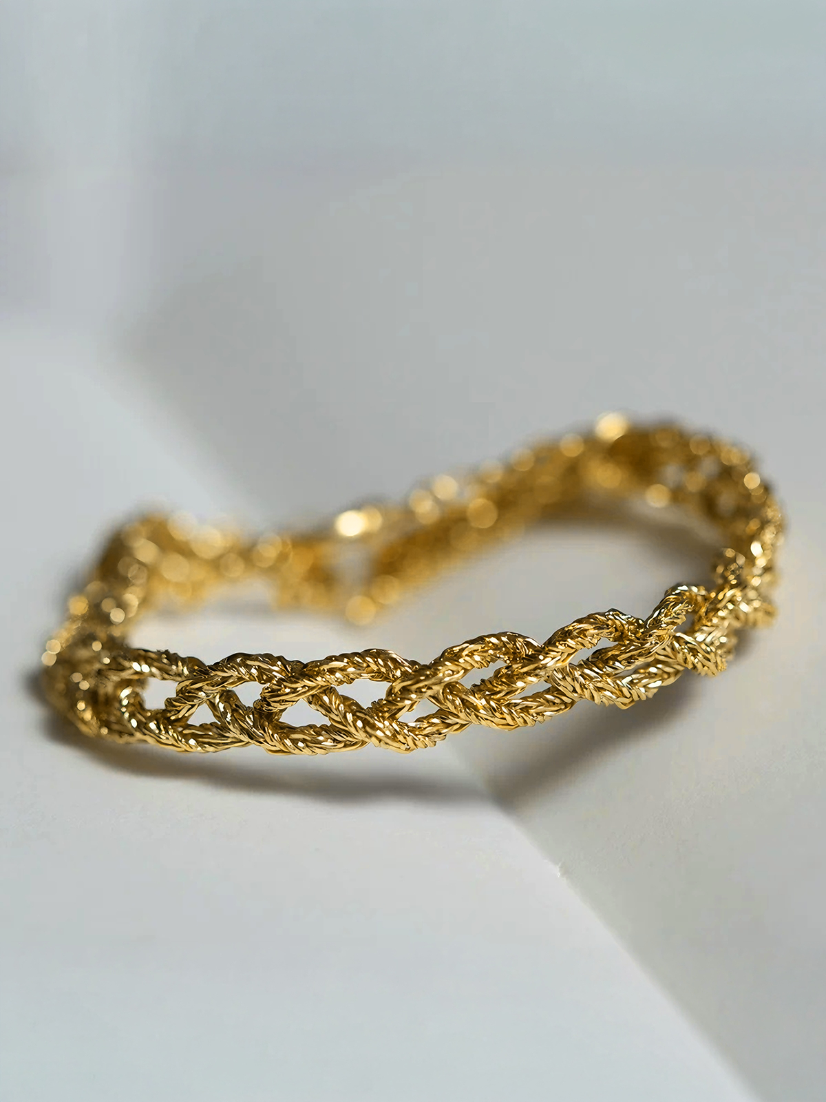 Gold-Tone Braided Chain Bracelet-Chicvia