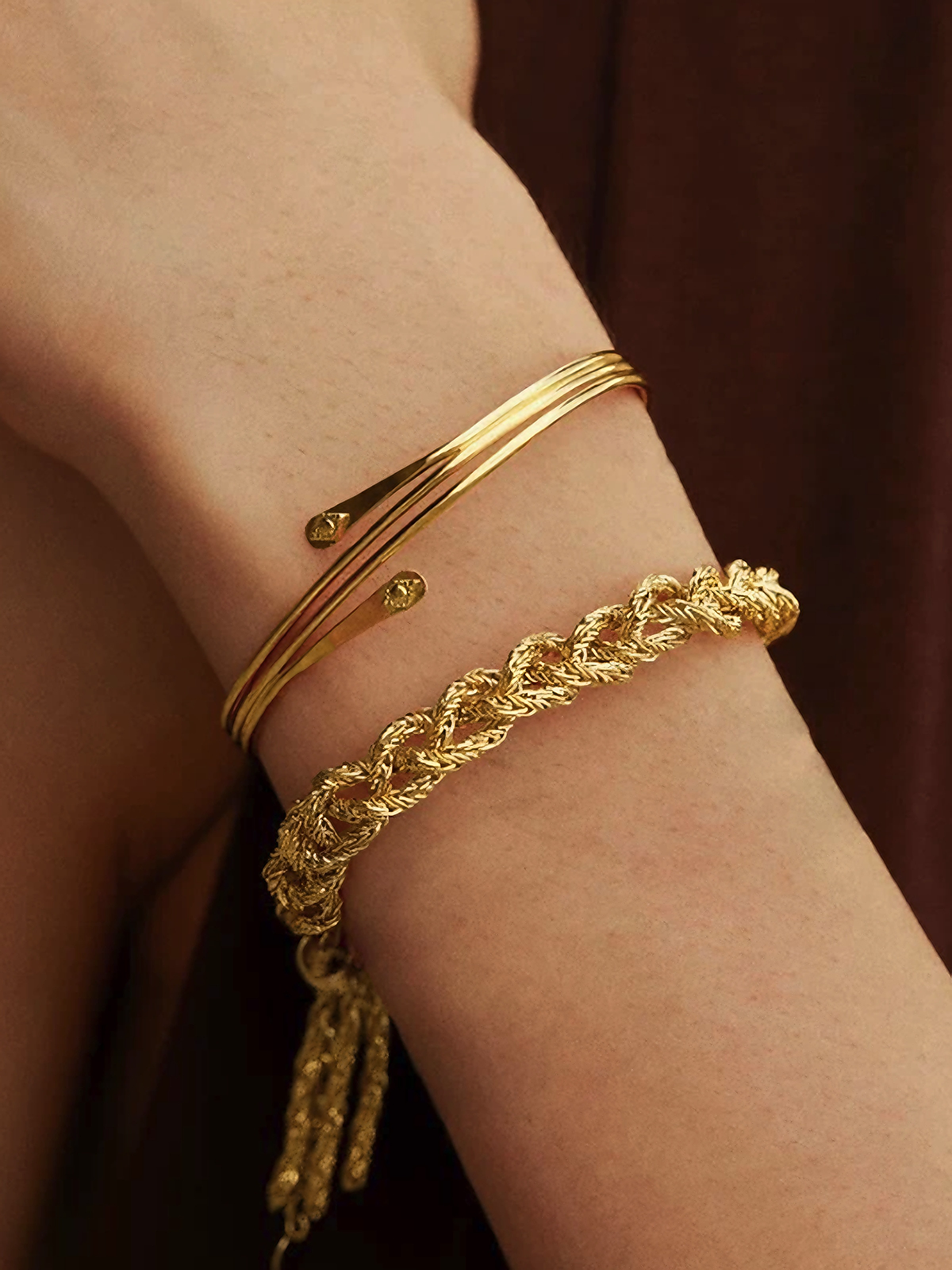 Gold-Tone Braided Chain Bracelet-Chicvia