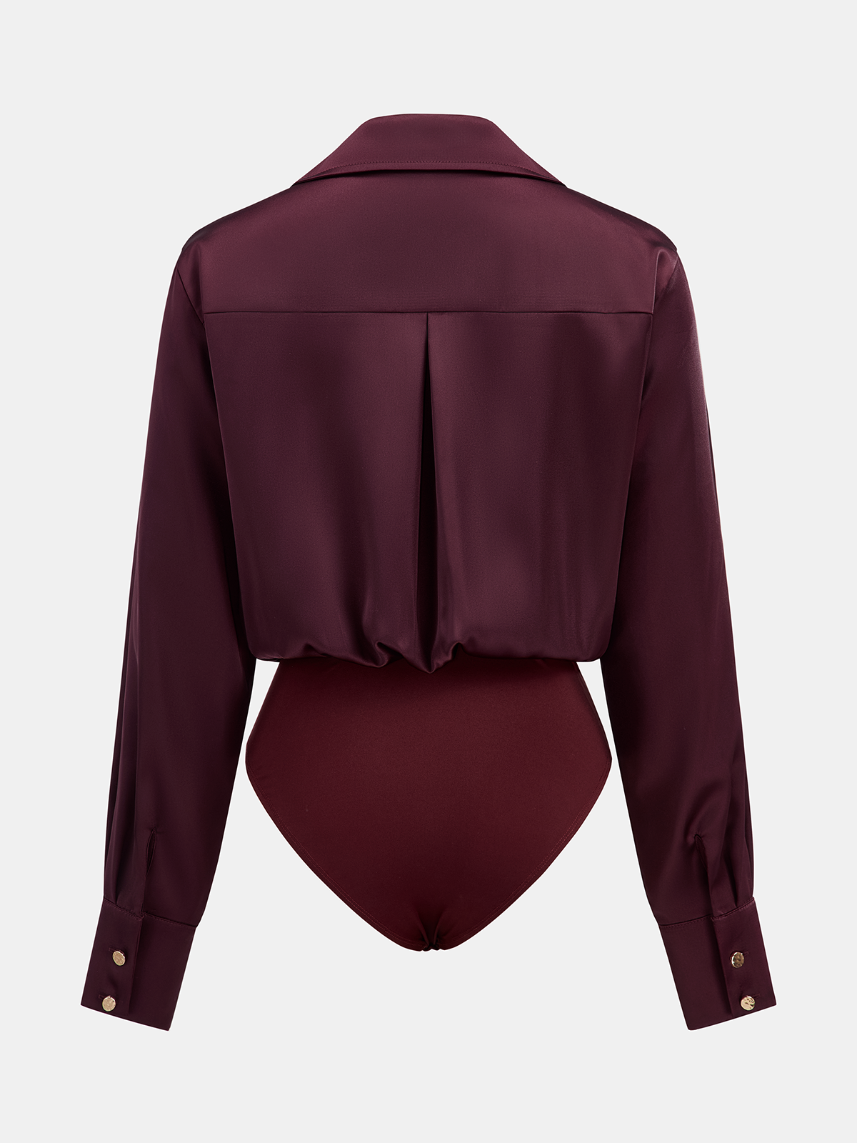 Collared Draped Satin Long Sleeve Bodysuit-Chicvia