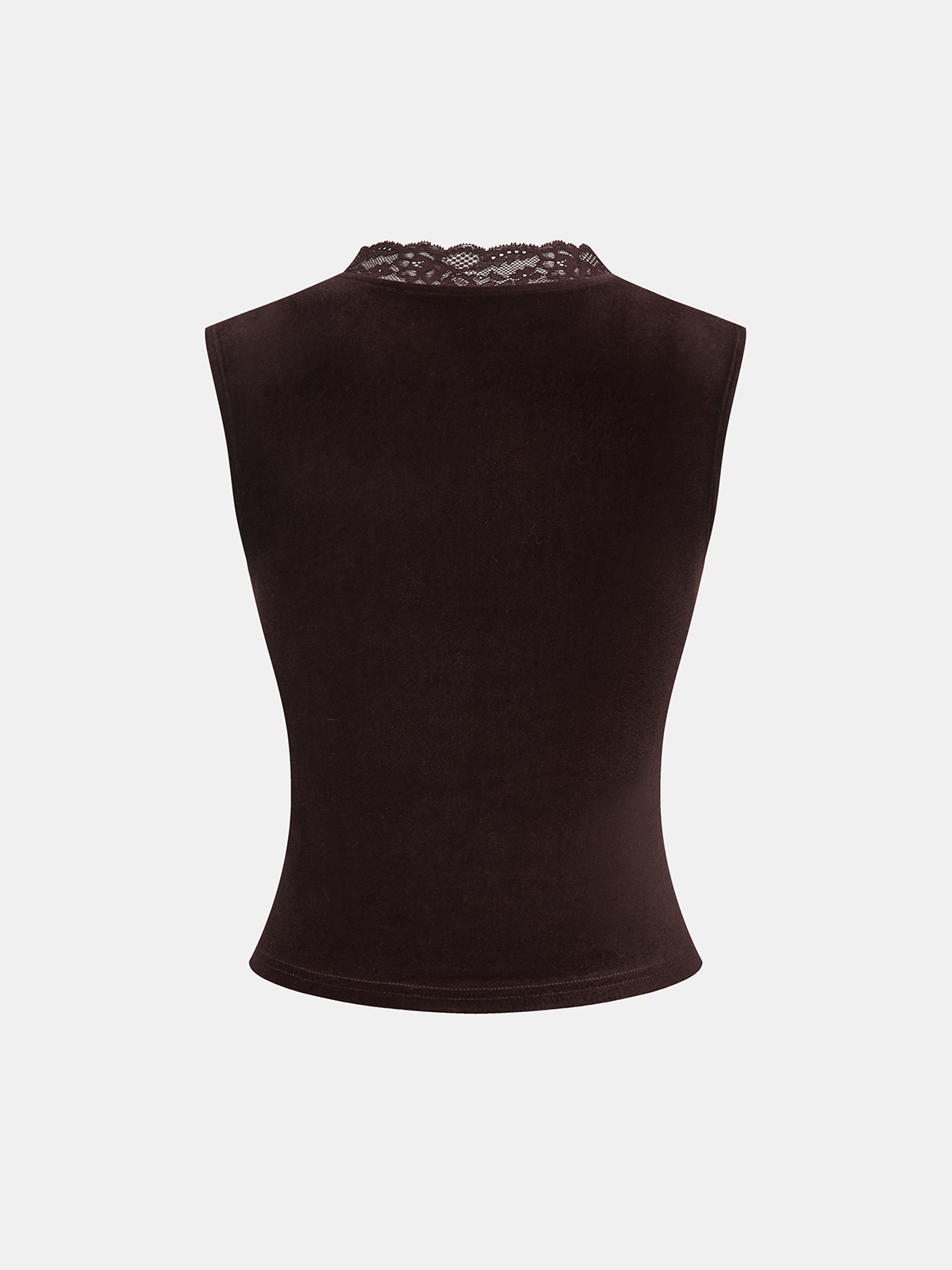 Lace V-Neck Velvet Sleeveless Top-Chicvia