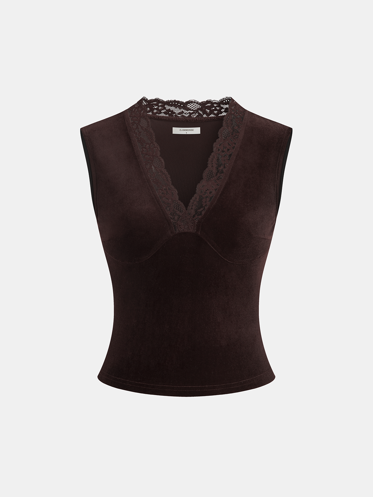 Lace V-Neck Velvet Sleeveless Top-Chicvia