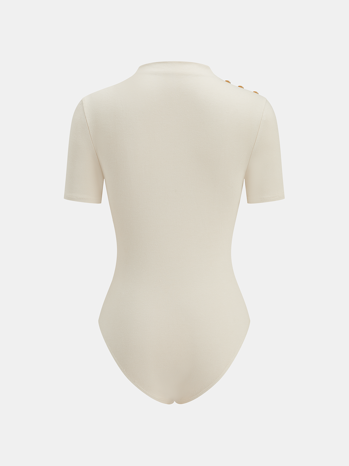 Metal Detail Mock Neck Ruched Bodysuit-Chicvia