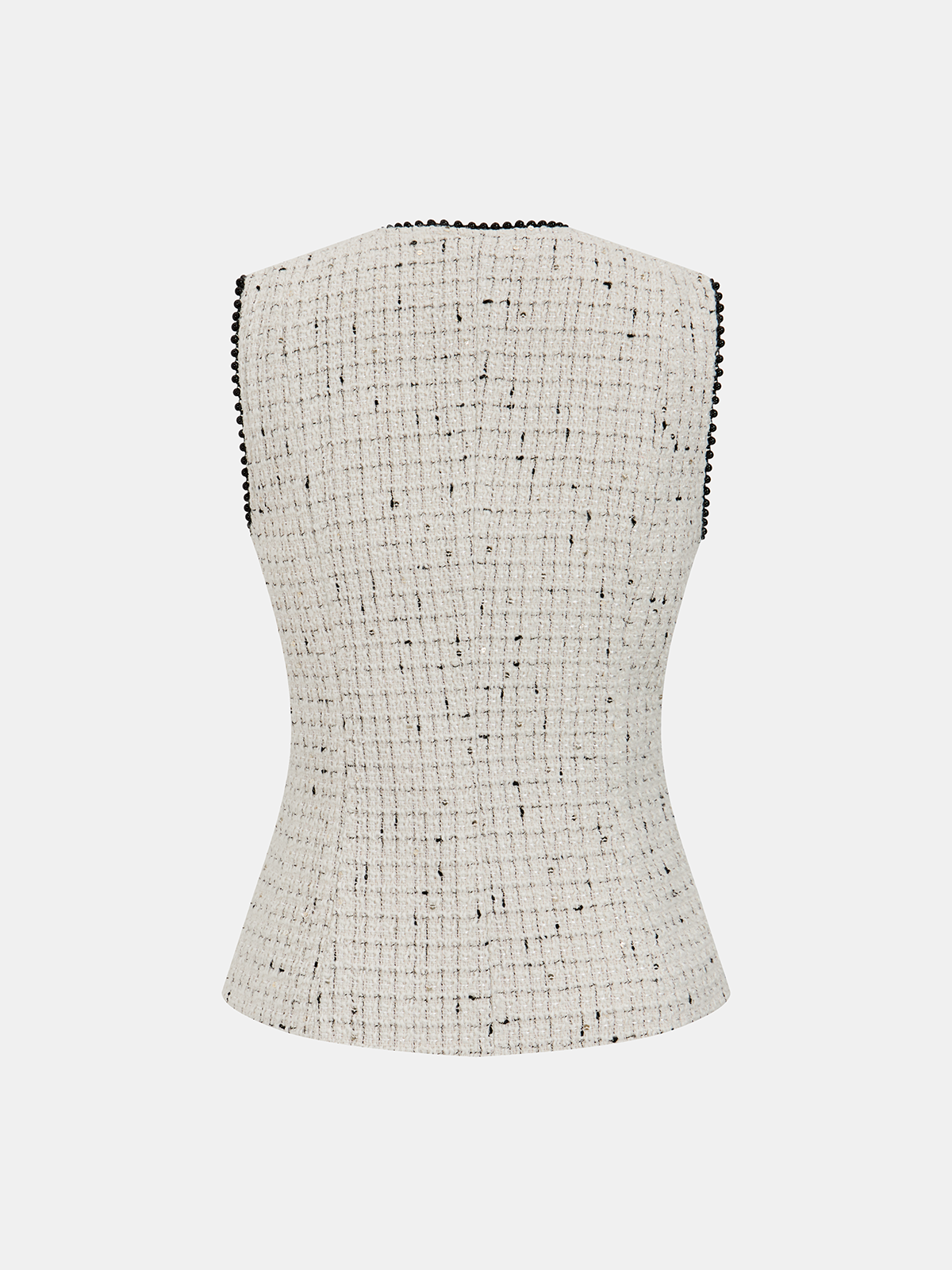 Contrast Trim Pearl Button Tweed Sleeveless Vest-Chicvia