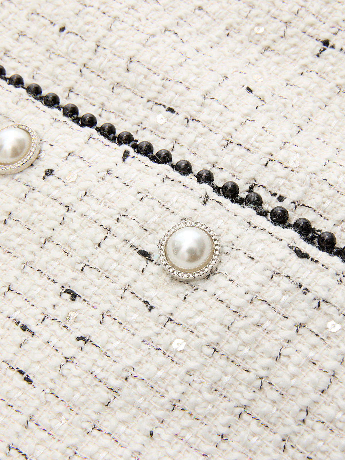 Contrast Trim Pearl Button Tweed Sleeveless Vest-Chicvia