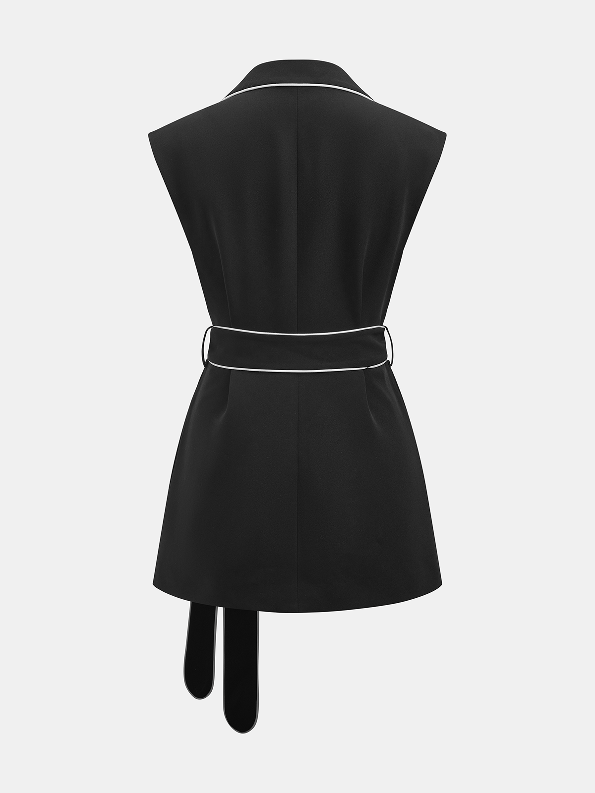 Contrast Piping Belted Sleeveless Blazer Vest-Chicvia