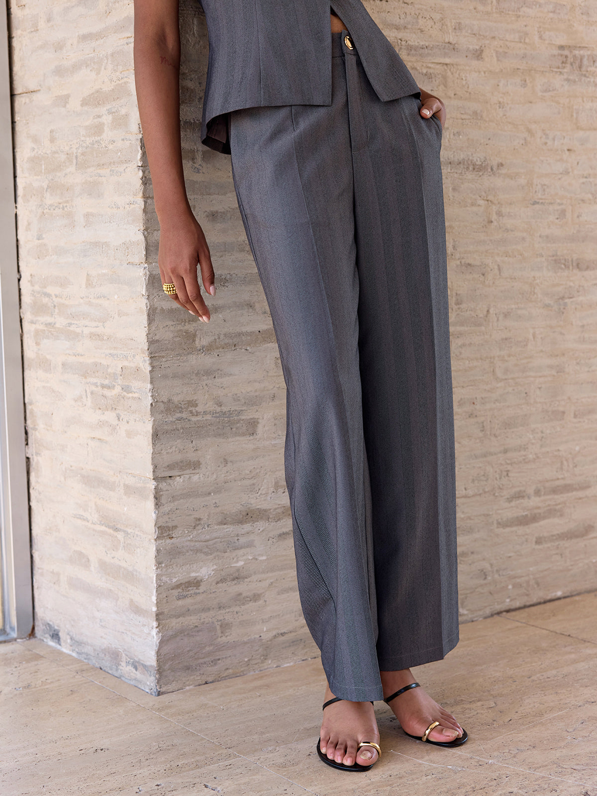 High-Waisted Wide-Leg Pants-Chicvia