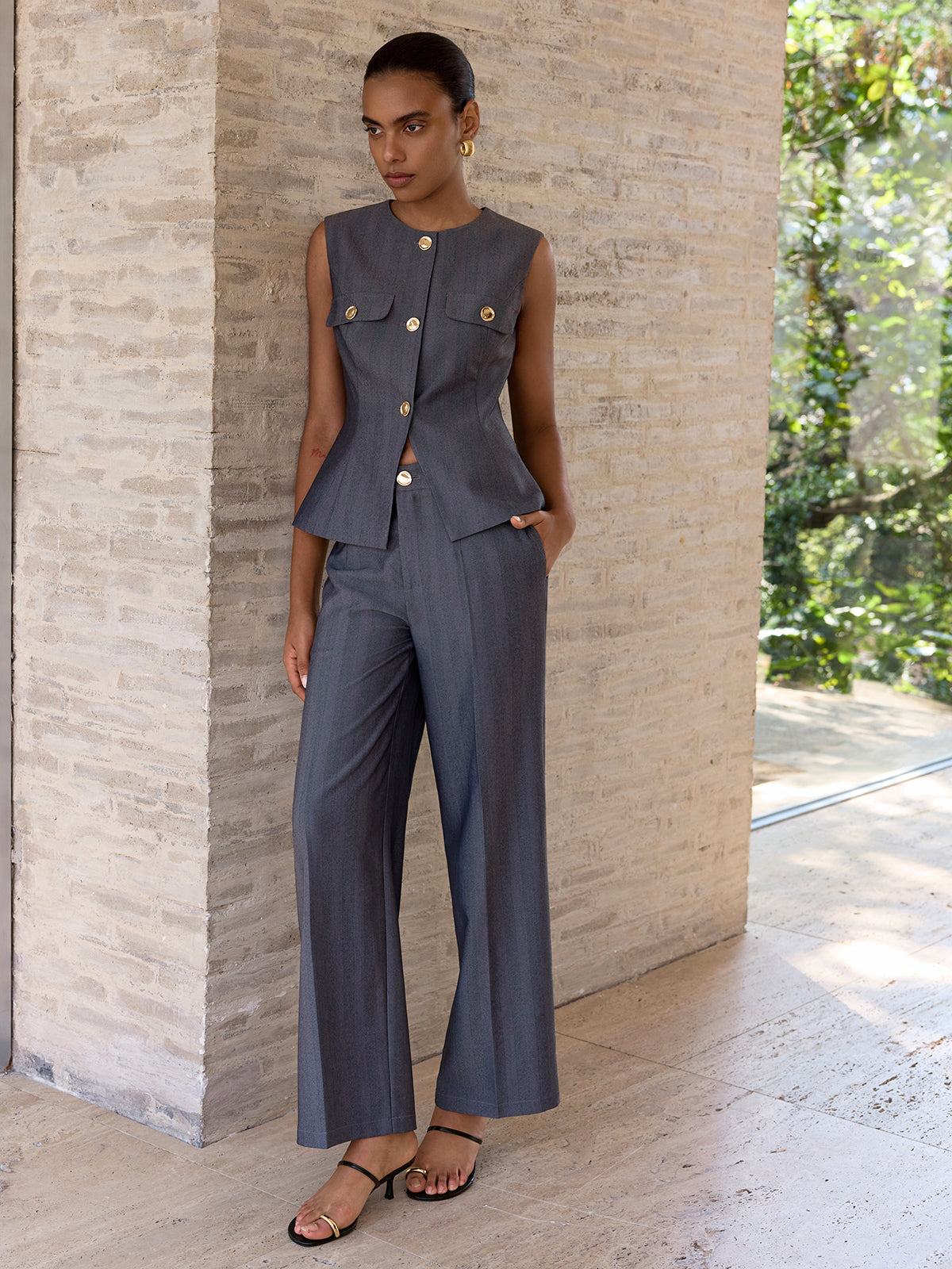 High-Waisted Wide-Leg Pants-Chicvia