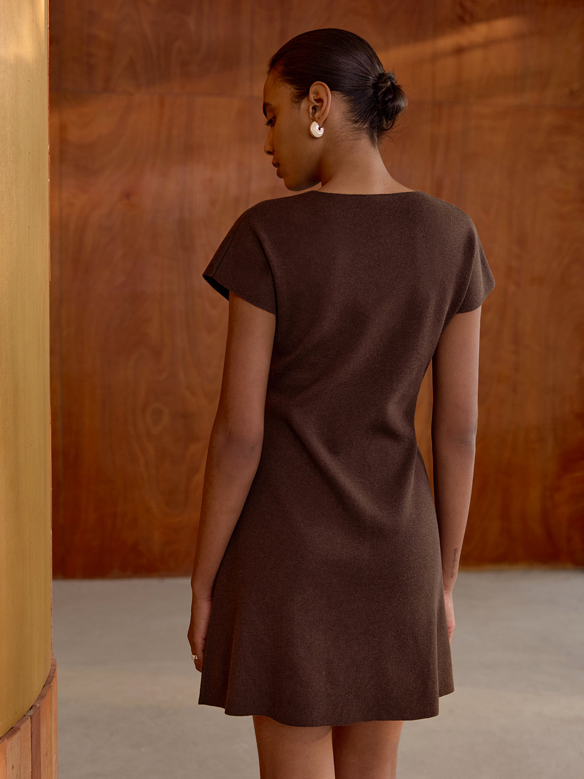 Keyhole Neck Wool-Blend Knit Mini Dress-Chicvia