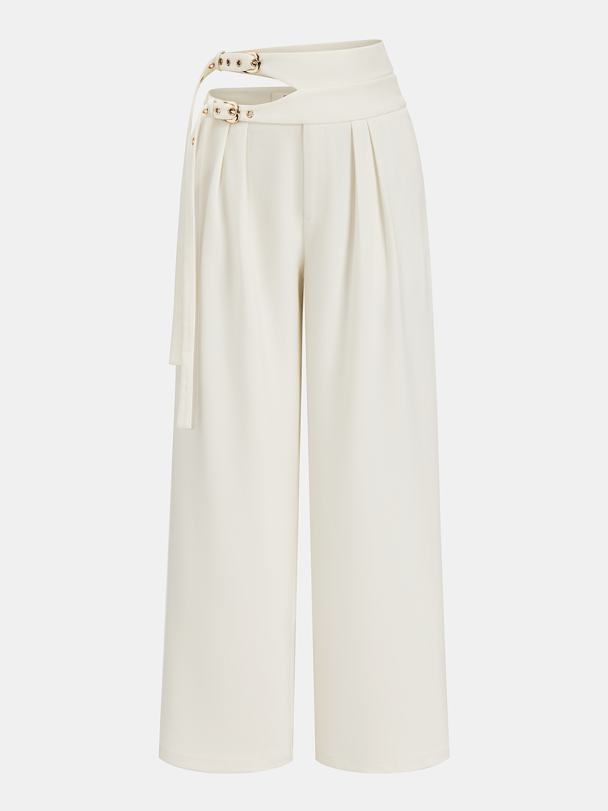 Cut-Out Double Buckle Wide Leg Pants-Chicvia