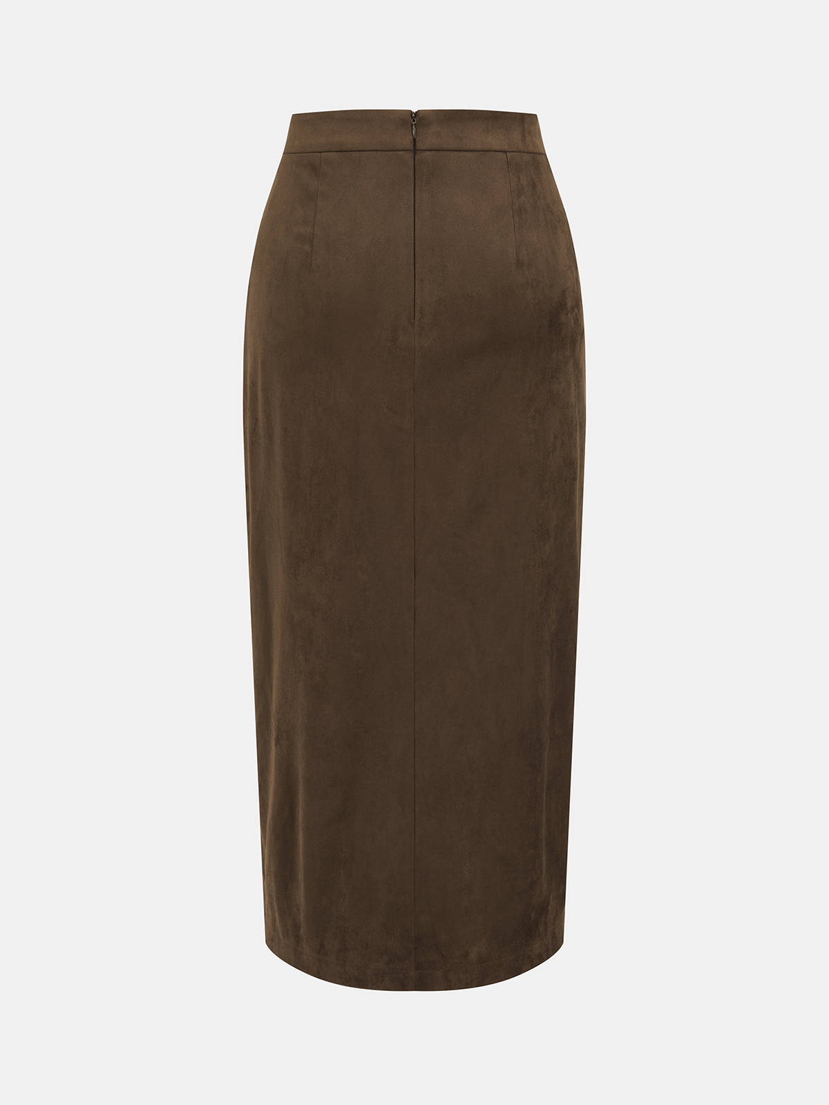 Button Detail Suede Effect Midi Skirt-Chicvia