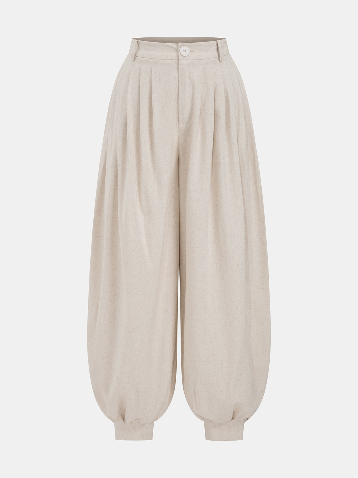Linen-Blend Pleated Balloon Pants-Chicvia