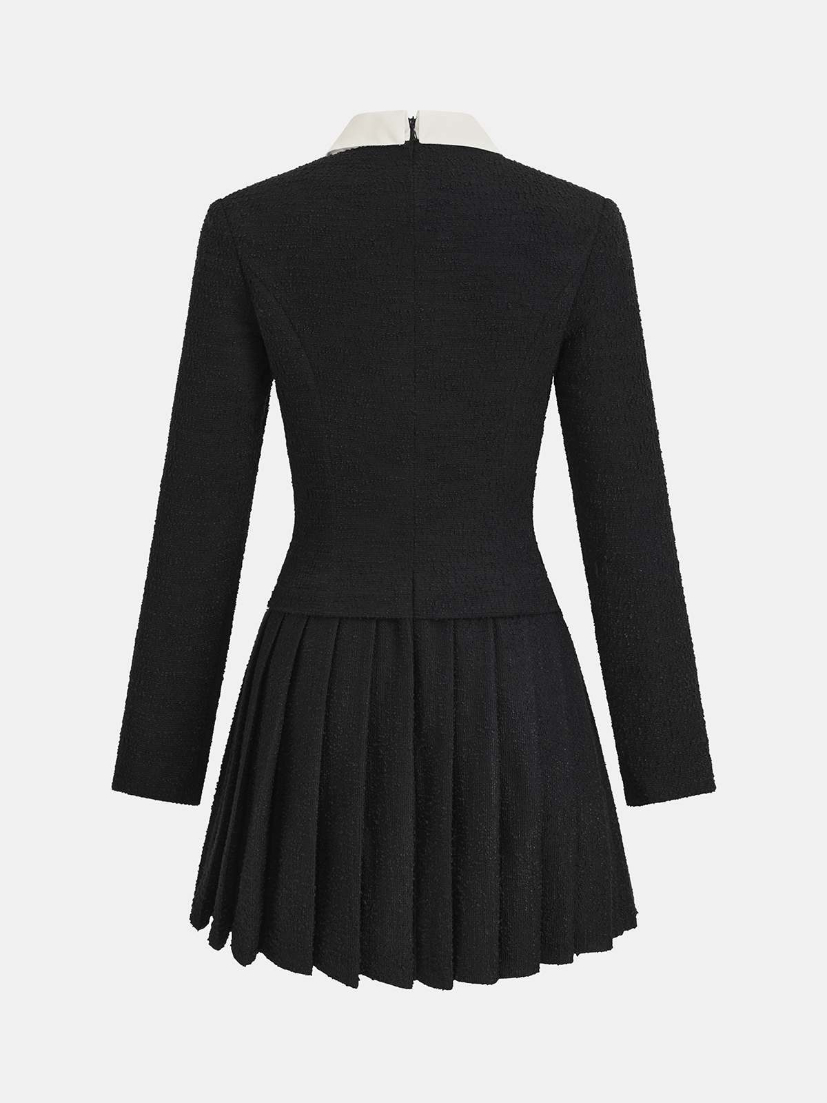 Contrast Collar Pleated Mini Dress-Chicvia