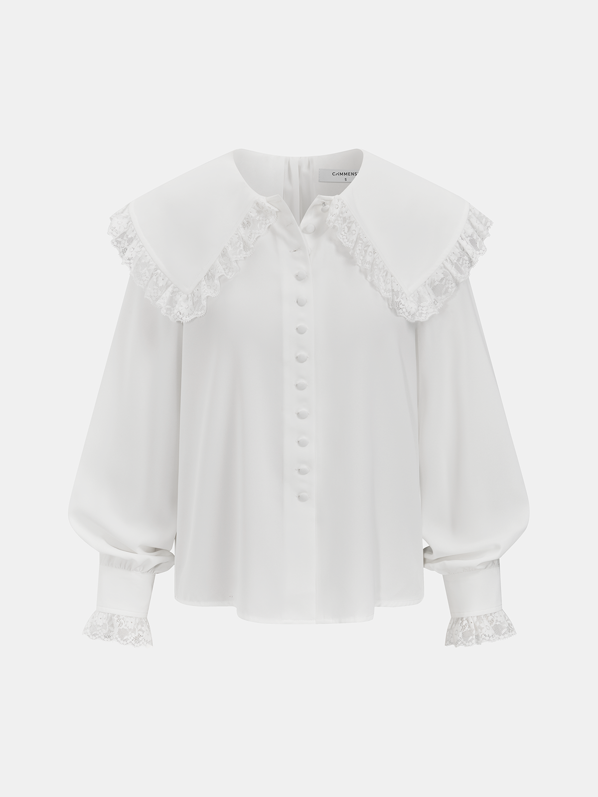 Lace-Trimmed Wide-Collar Blouse-Chicvia