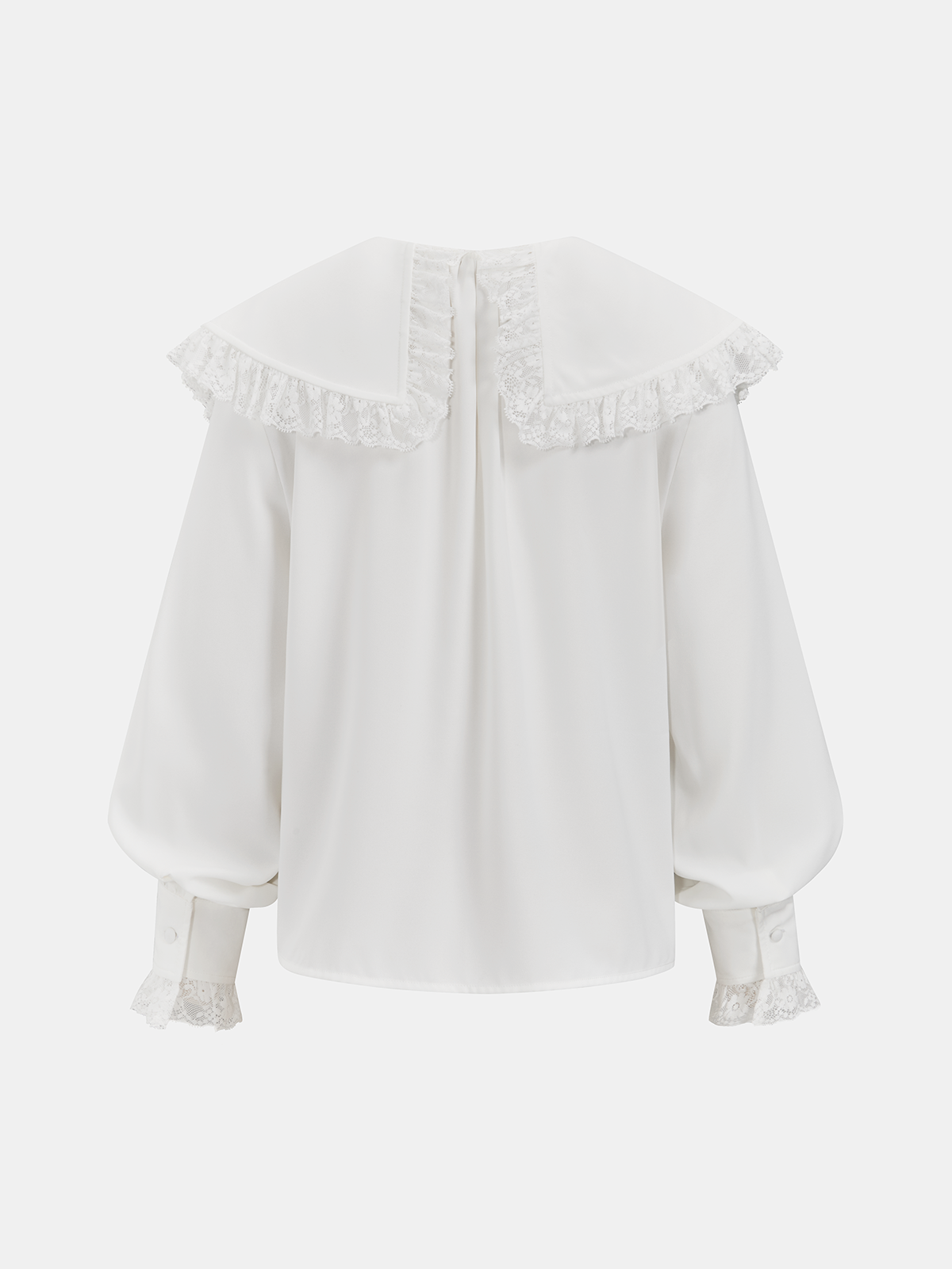 Lace-Trimmed Wide-Collar Blouse-Chicvia