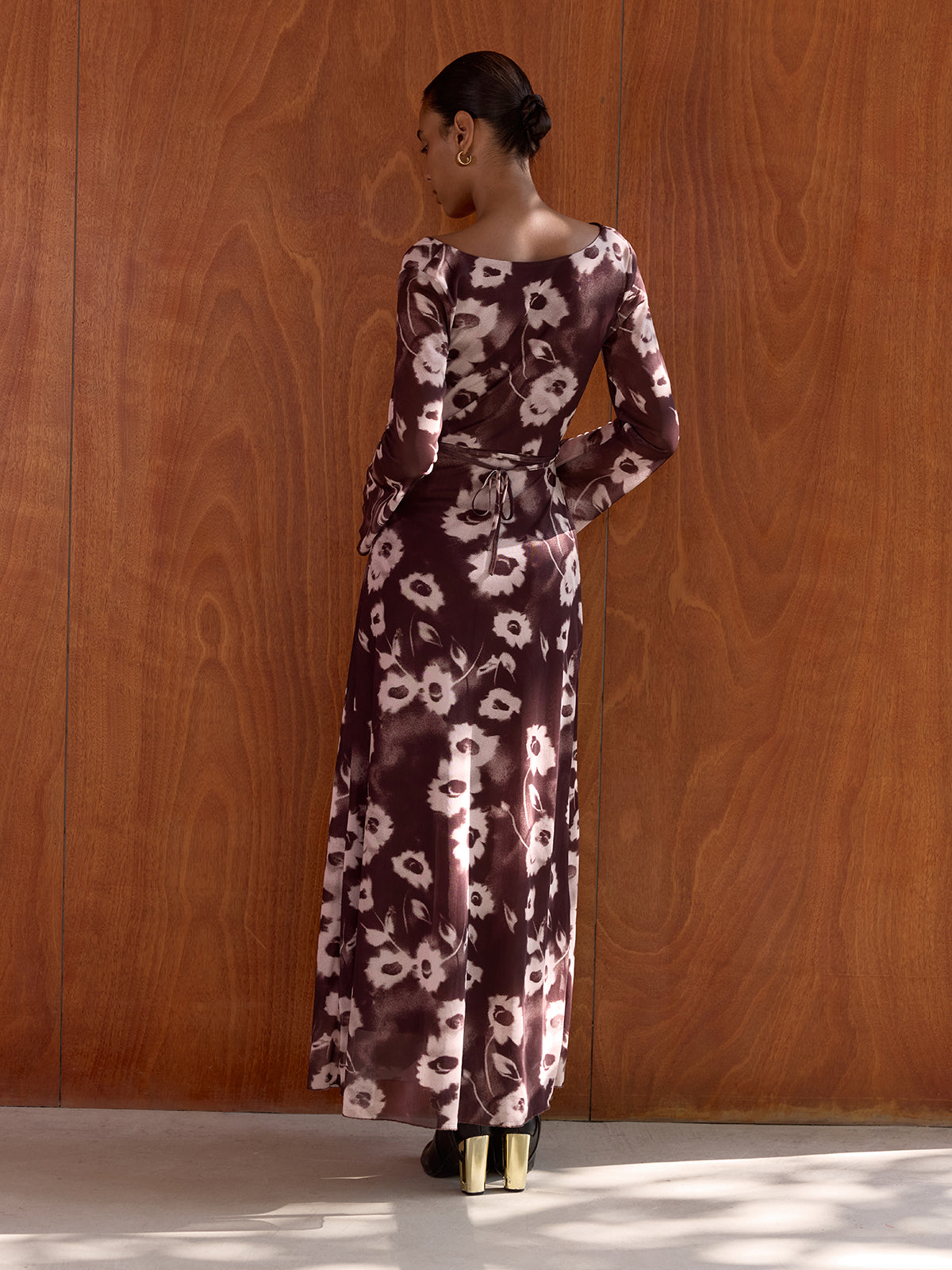 Floral Print Mesh Cowl Neck Maxi Dress-Chicvia