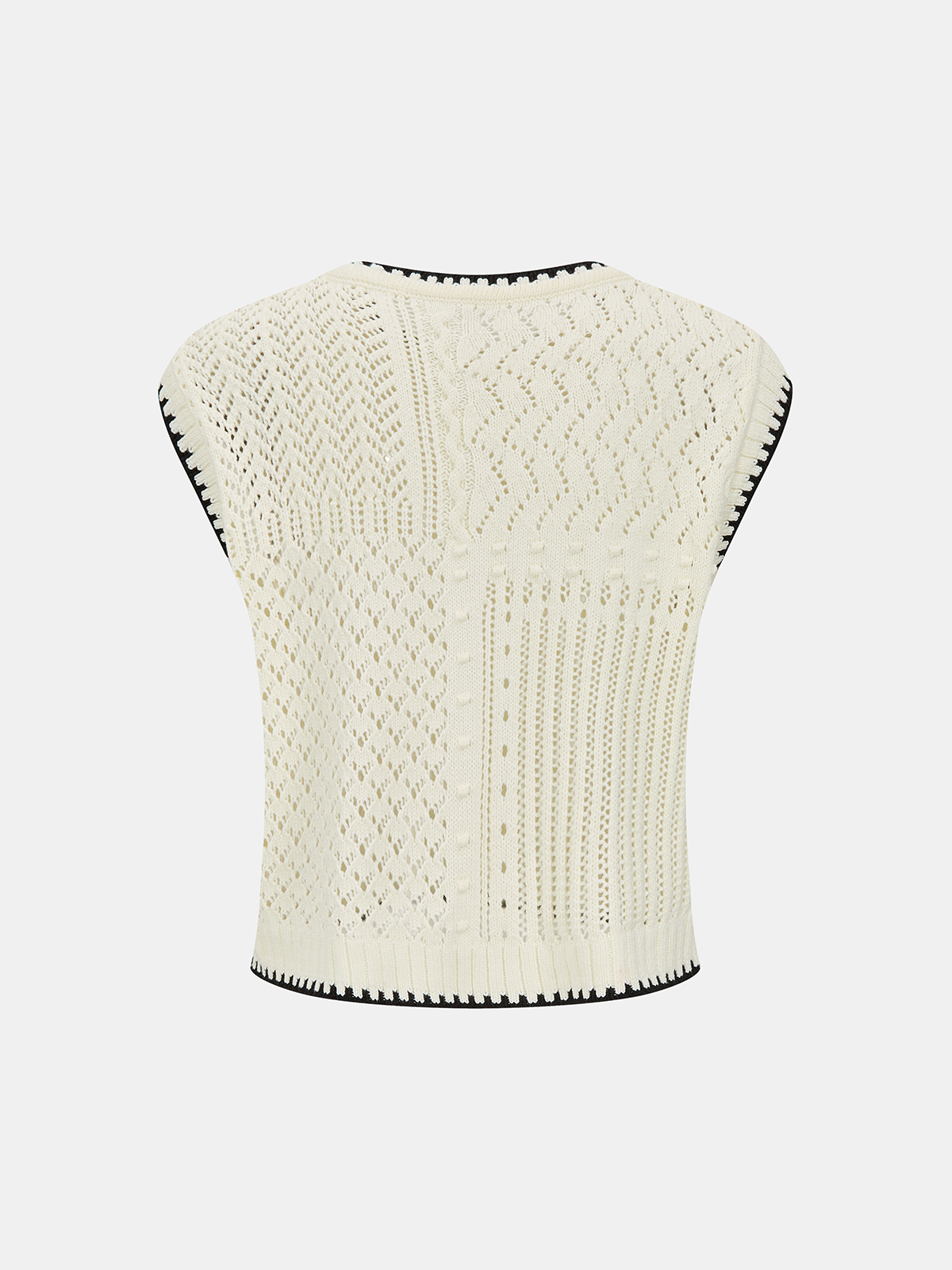 Contrast Trim Open-Knit Sleeveless Top-Chicvia