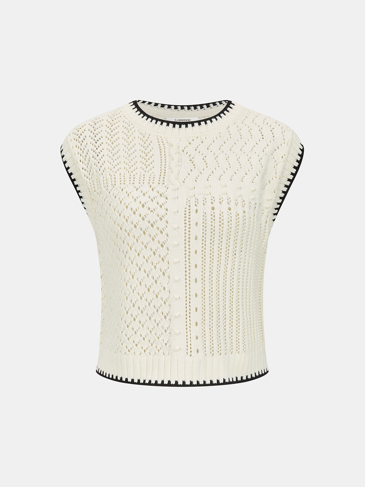Contrast Trim Open-Knit Sleeveless Top-Chicvia
