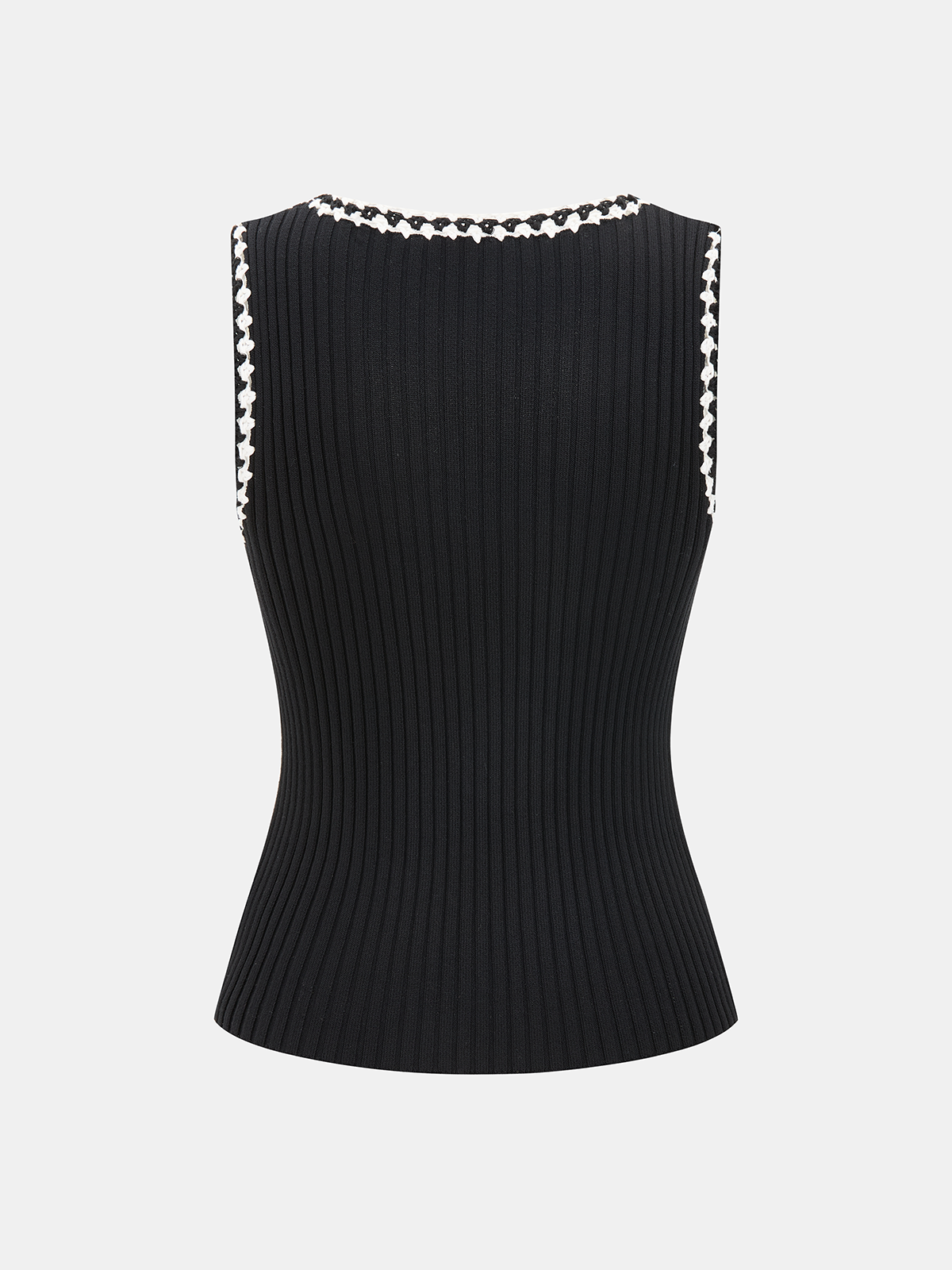 Crocheted Contrast Trim Ribbed Knit Tank Top-Chicvia