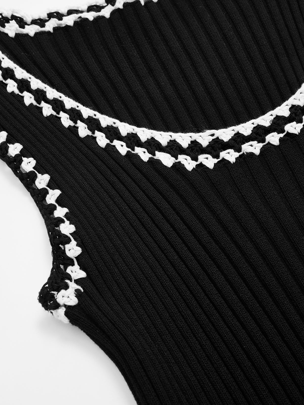 Crocheted Contrast Trim Ribbed Knit Tank Top-Chicvia