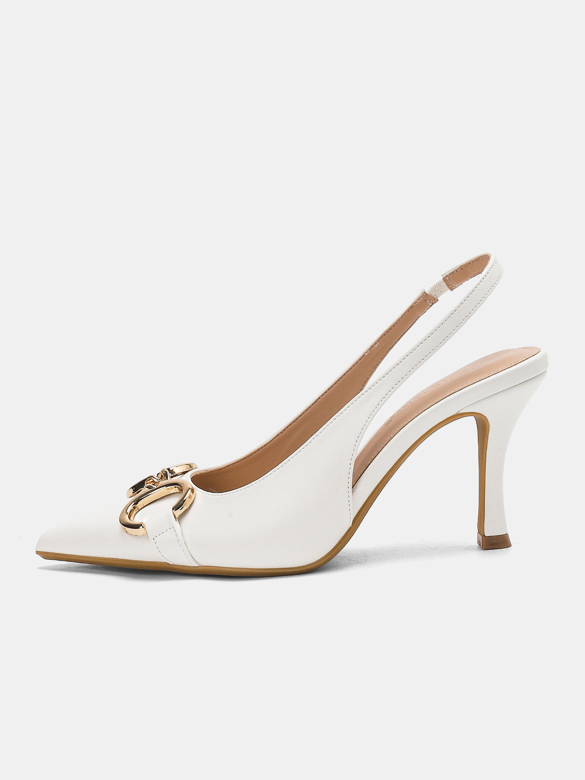 Metal Detail Pointed-Toe Slingback Heels-Chicvia