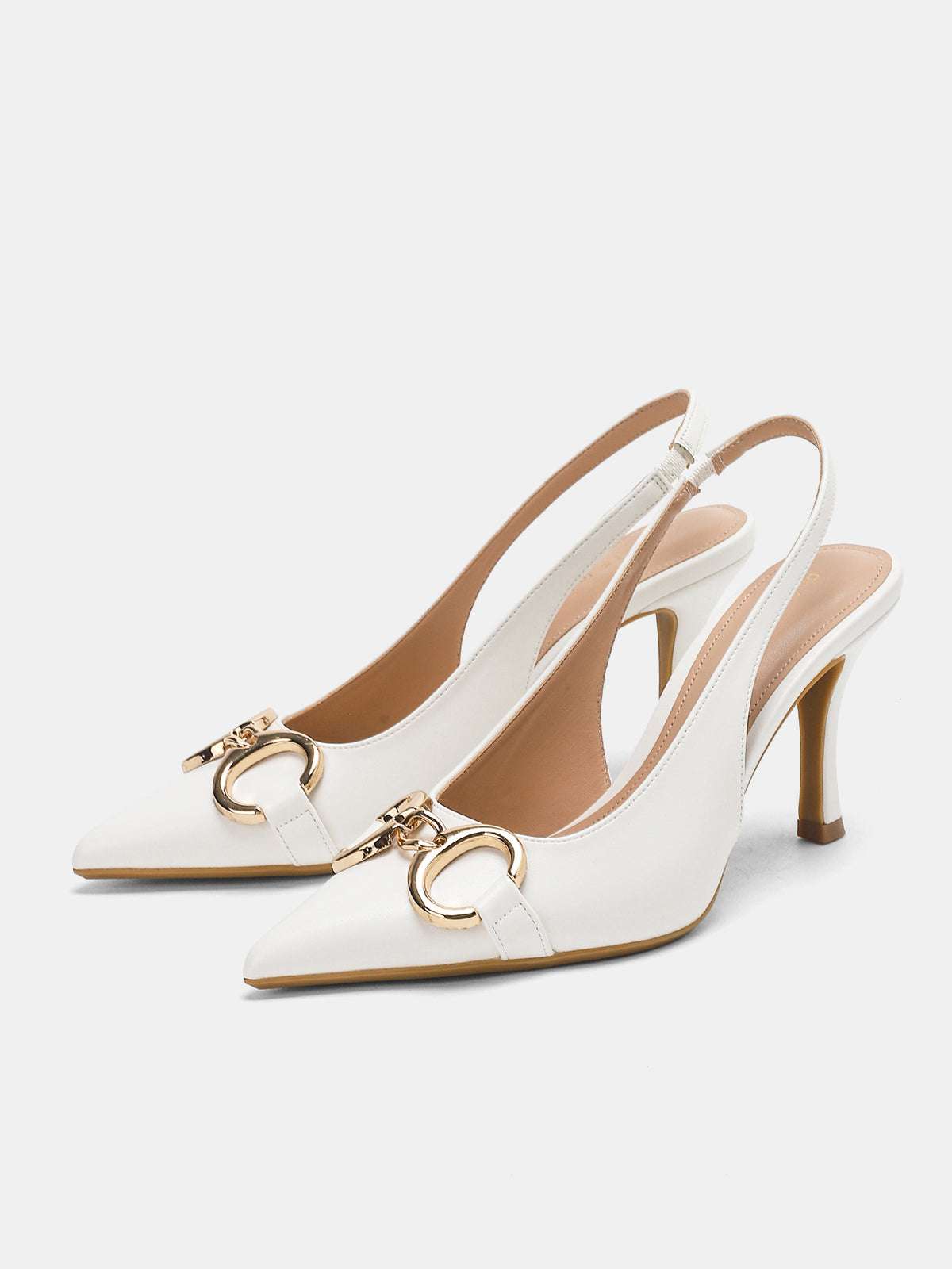 Metal Detail Pointed-Toe Slingback Heels-Chicvia