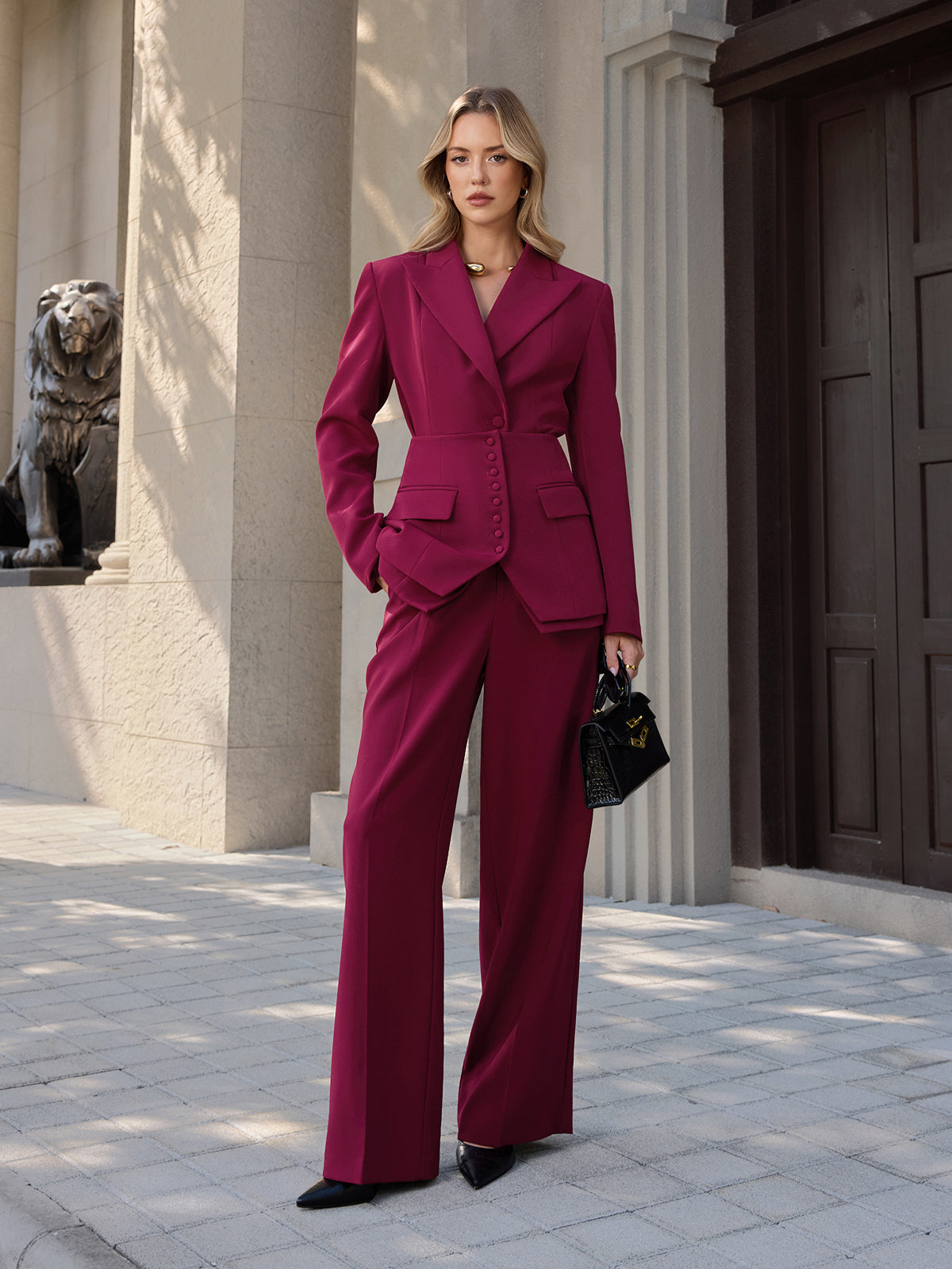 Button-Front Corset & Blazer Two-Piece Set-Chicvia