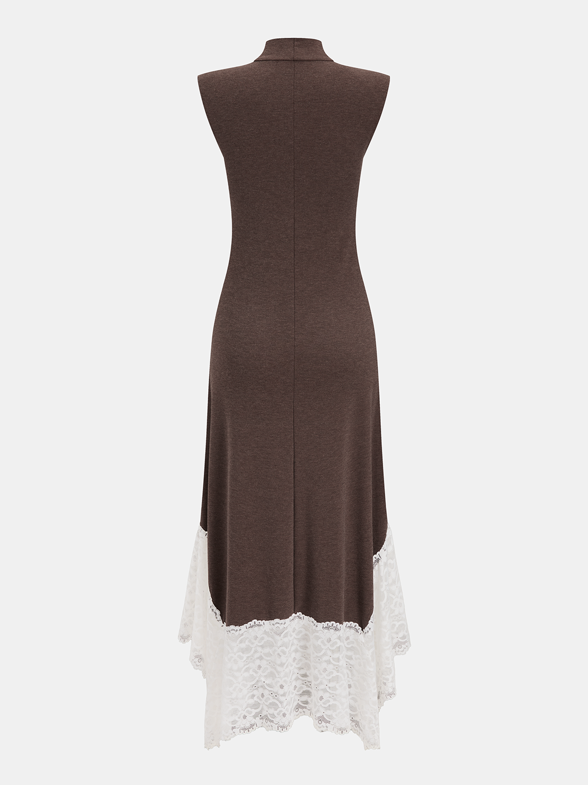Lace Hem Sleeveless Turtleneck Maxi Dress-Chicvia