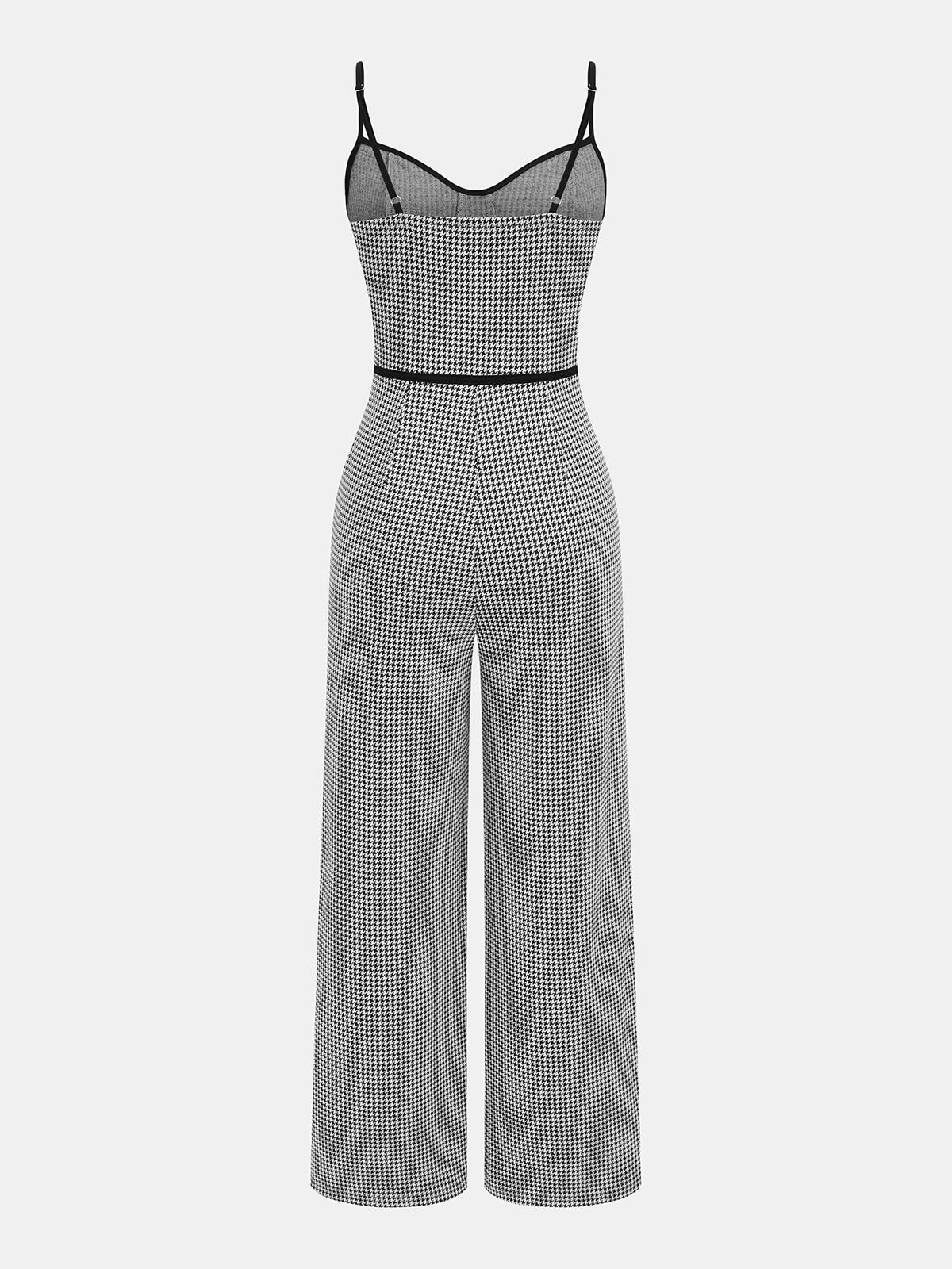 Contrast Trim Houndstooth Cami Jumpsuit-Chicvia