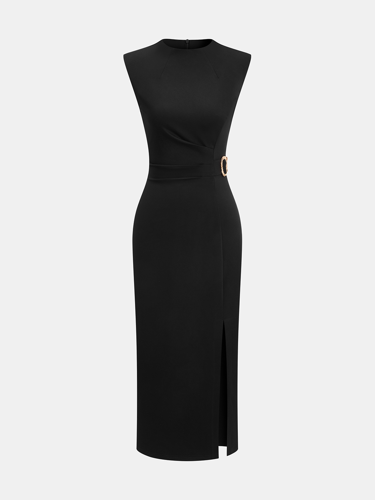 Metal Detail Slit Sleeveless Midi Dress-Chicvia