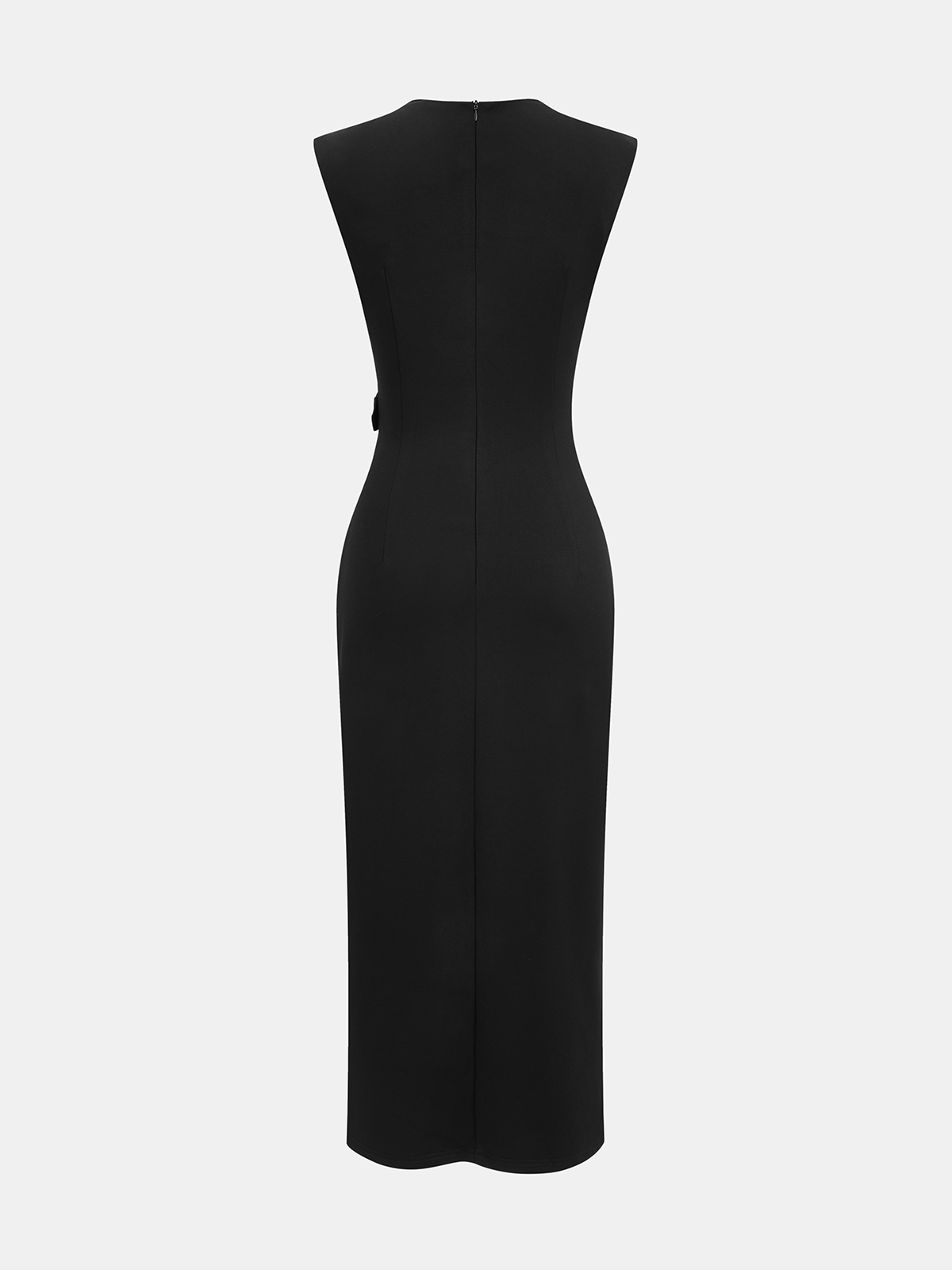 Metal Detail Slit Sleeveless Midi Dress-Chicvia