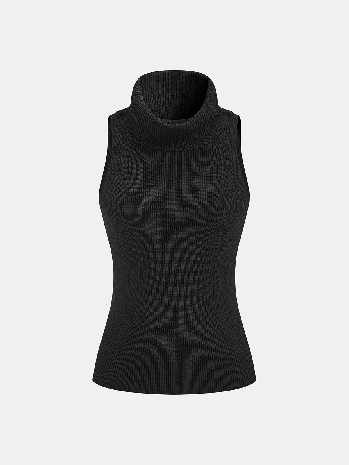 Ribbed Sleeveless Turtleneck Top-Chicvia
