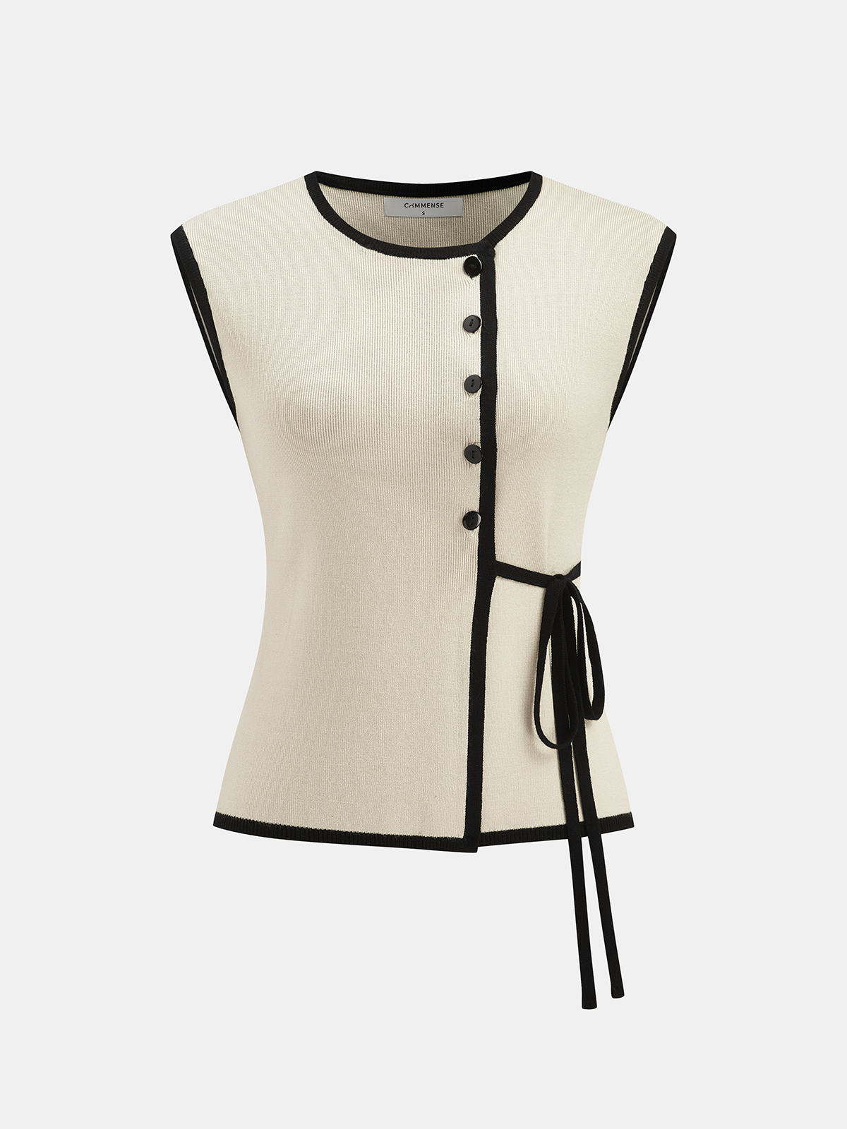 Contrast Trim Sleeveless Knit Top-Chicvia