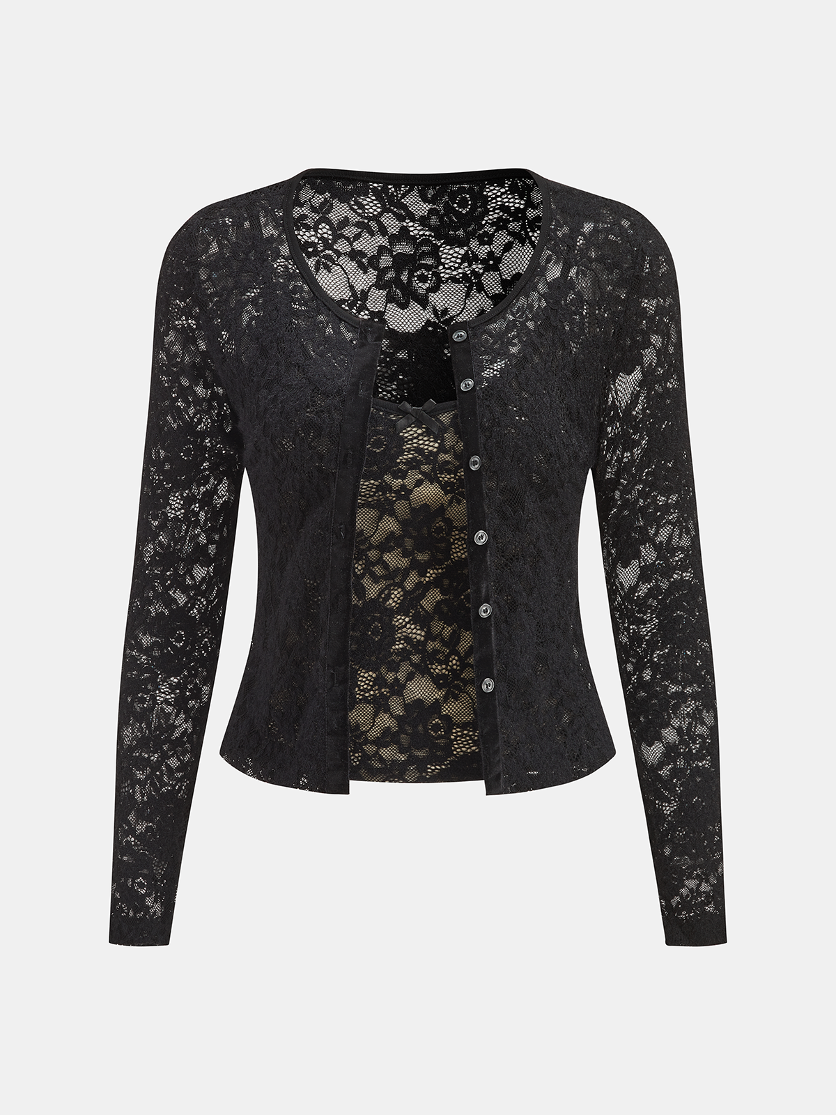 Lace Cami Top & Cardigan Two-Piece Set-Chicvia