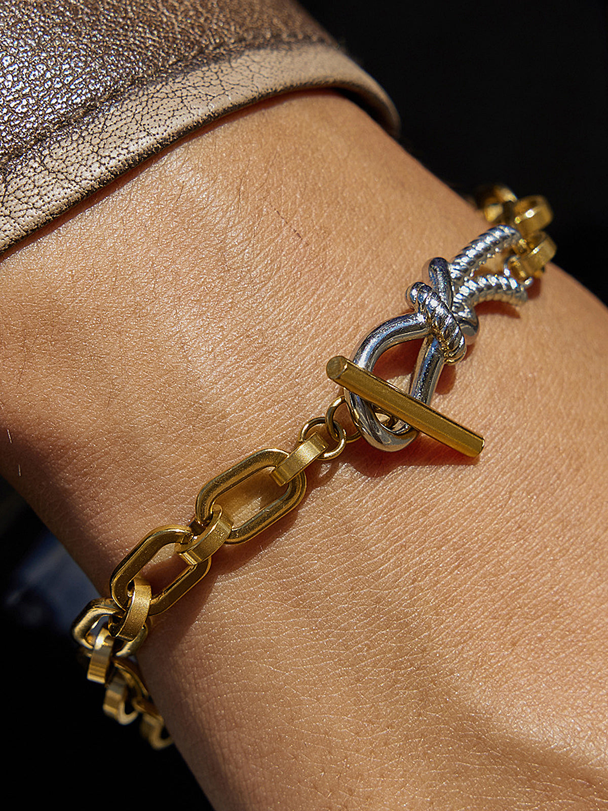 Color-Block Knot Clasp Link Bracelet-Chicvia