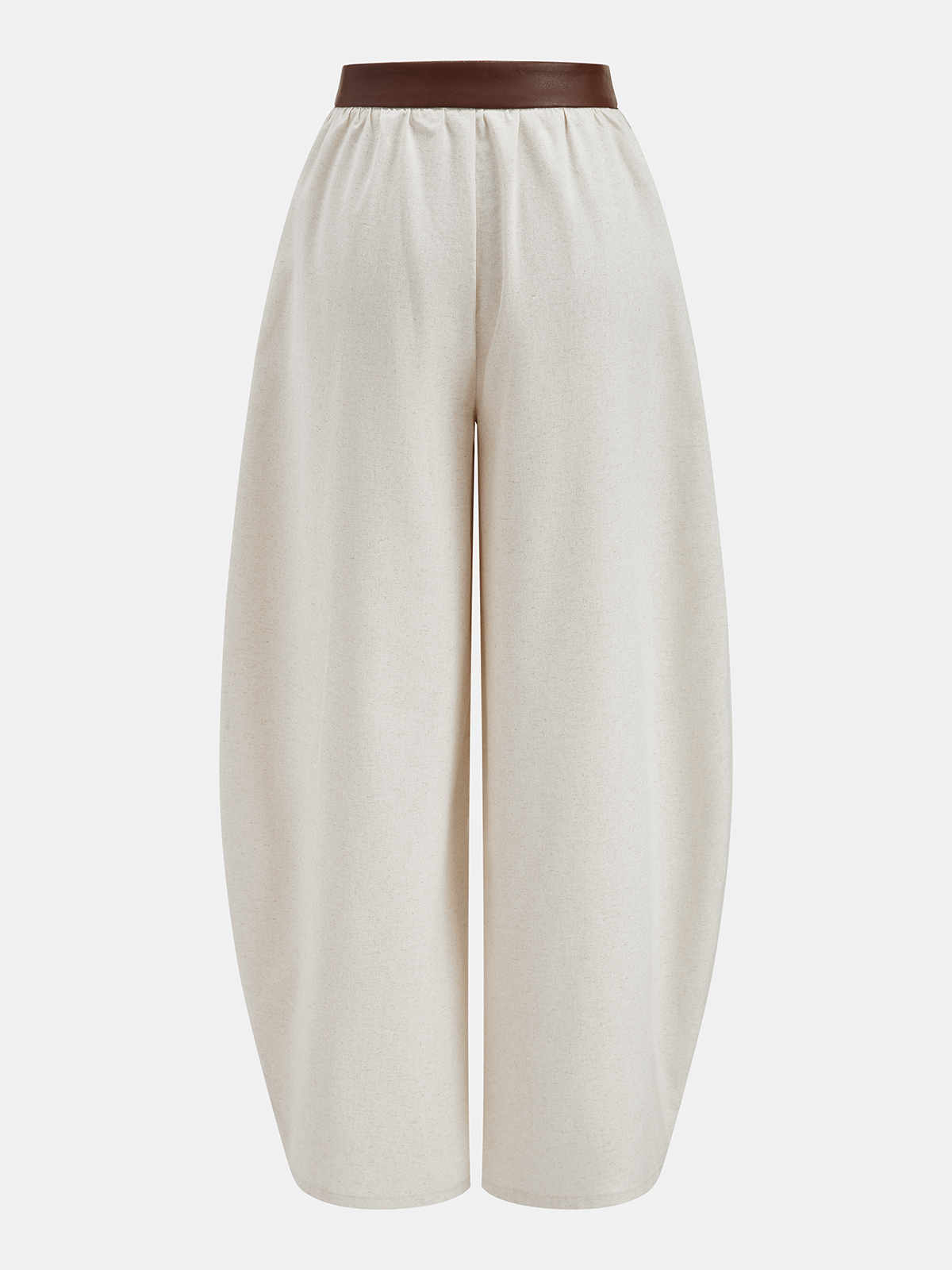 Faux Leather Waistband Pleated Balloon Pants-Chicvia