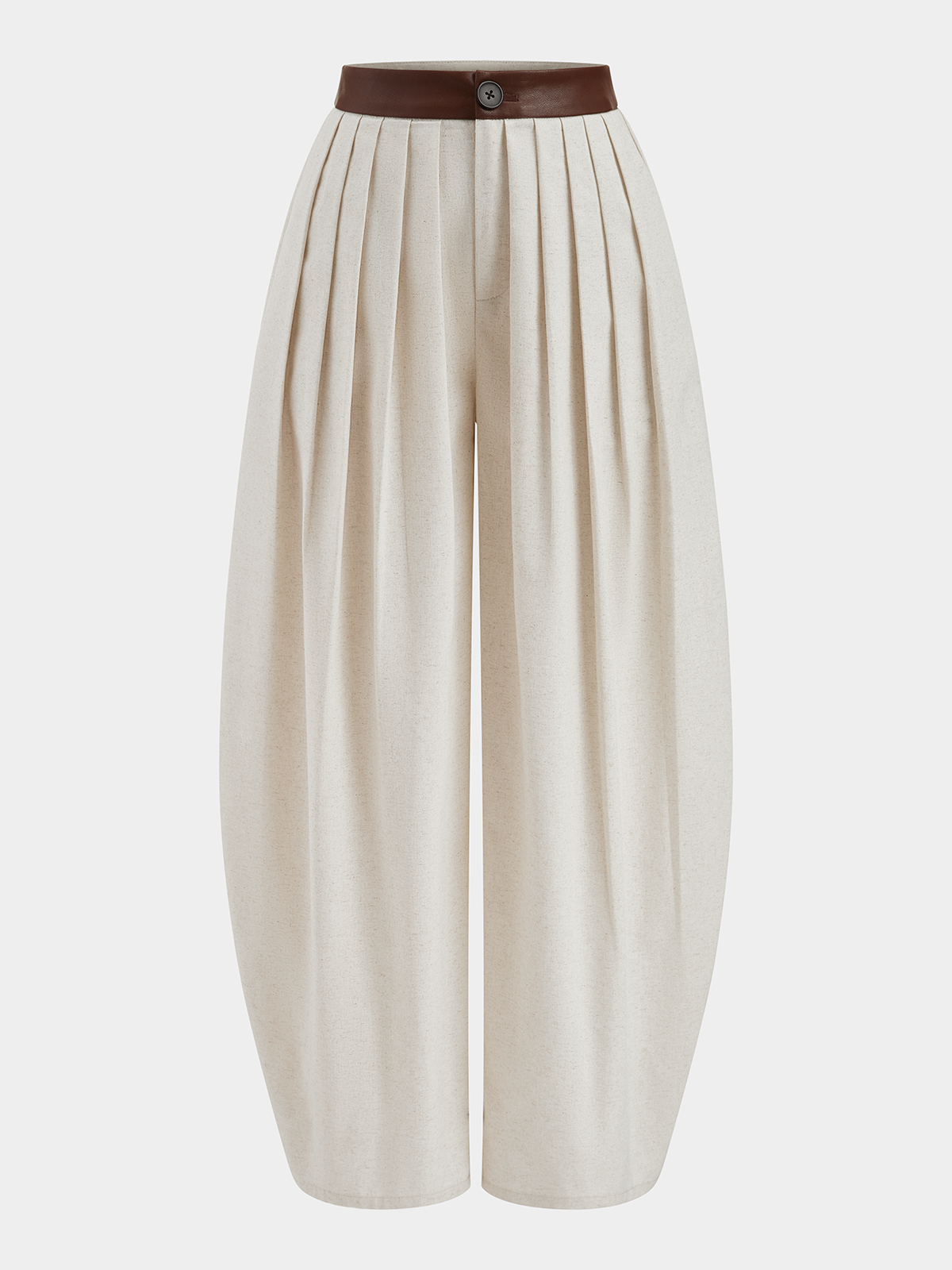Faux Leather Waistband Pleated Balloon Pants-Chicvia