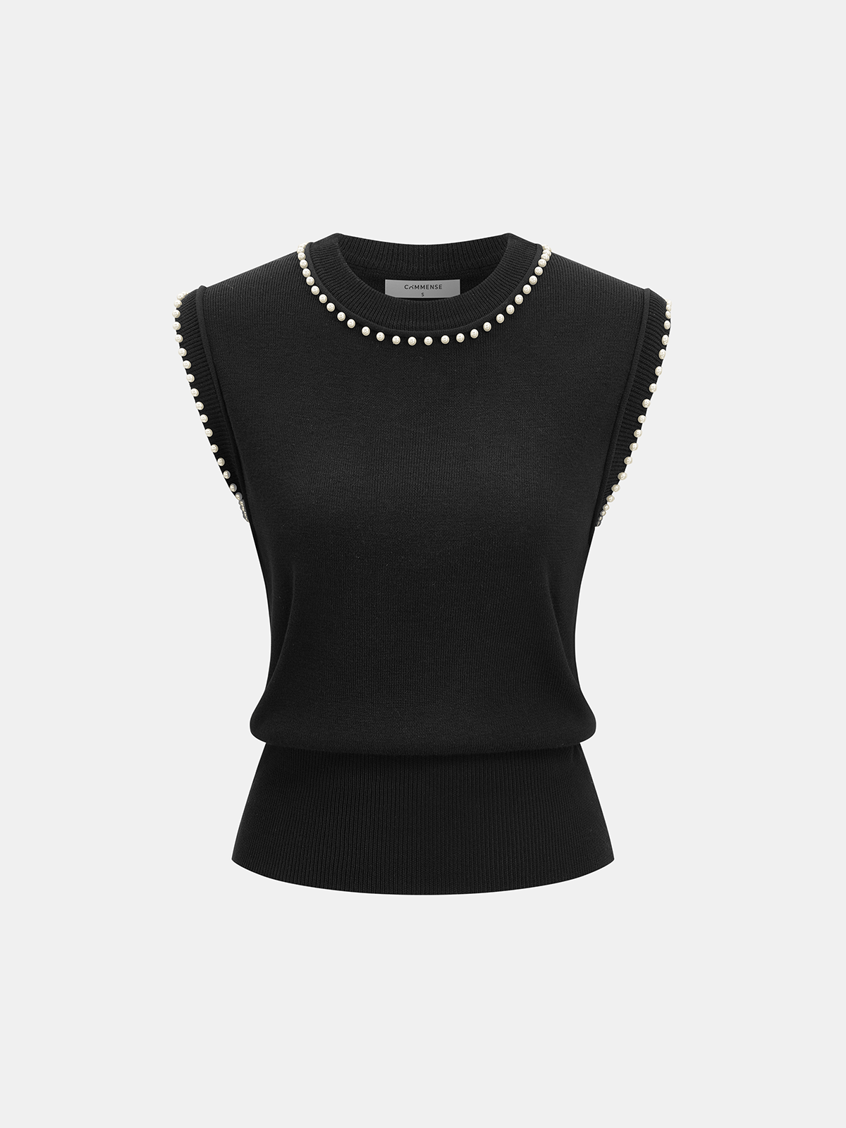Pearl Trim Sleeveless Knit Vest-Chicvia