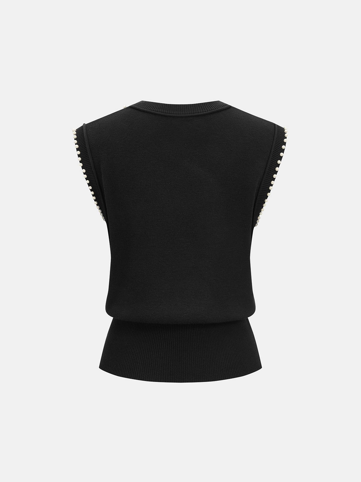 Pearl Trim Sleeveless Knit Vest-Chicvia