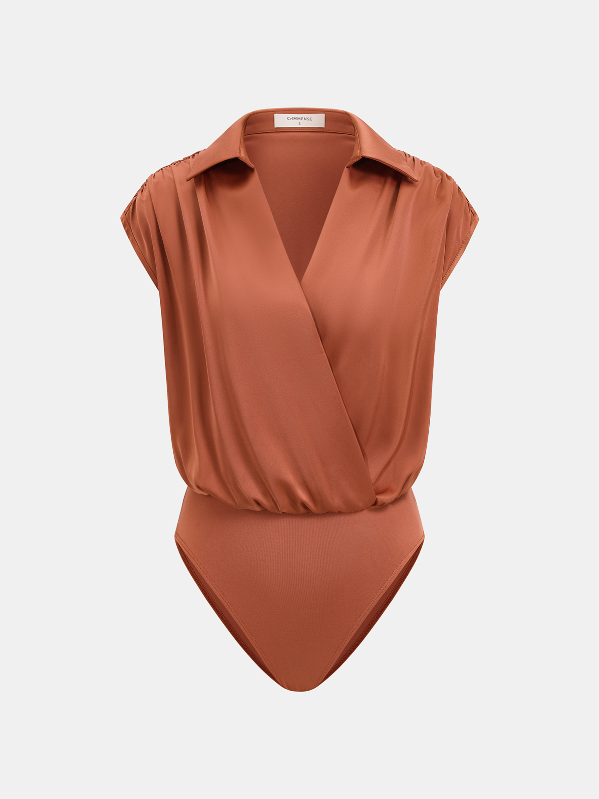 Collared Cap Sleeve Wrap Bodysuit-Chicvia