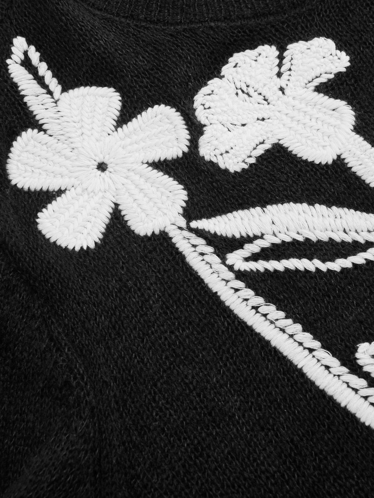 Floral Embroidered Wool-Blend Sheer Sweater-Chicvia