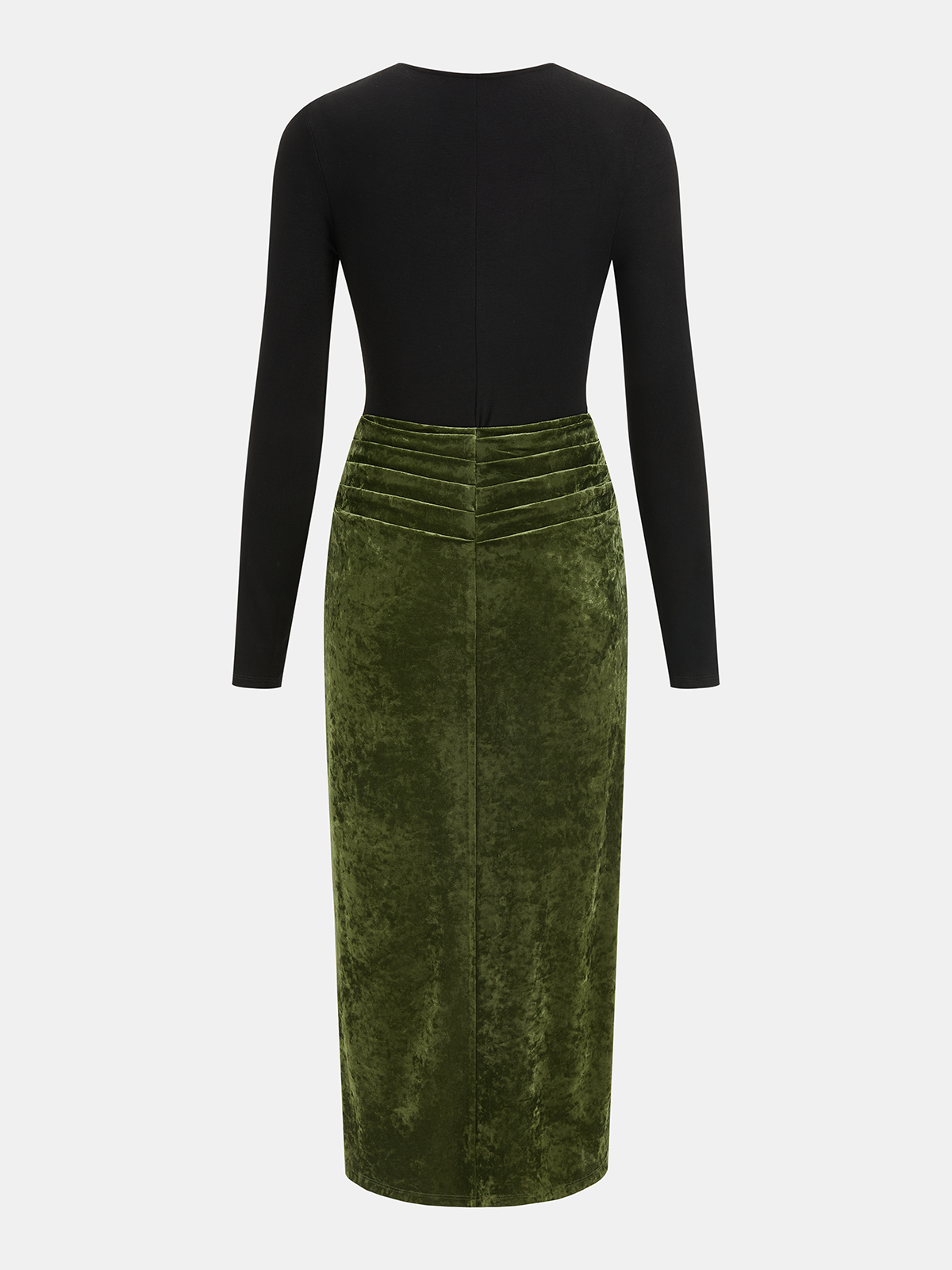 Metal Detail Color-Block Velvet Panel Dress-Chicvia