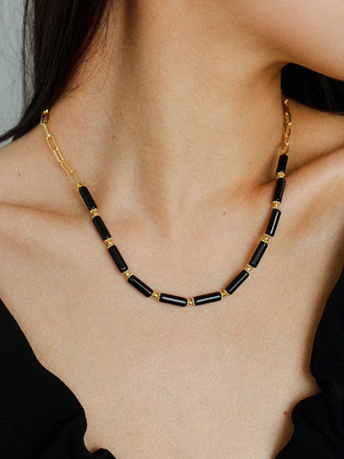 Long Bar Agate Choker Necklace-Chicvia