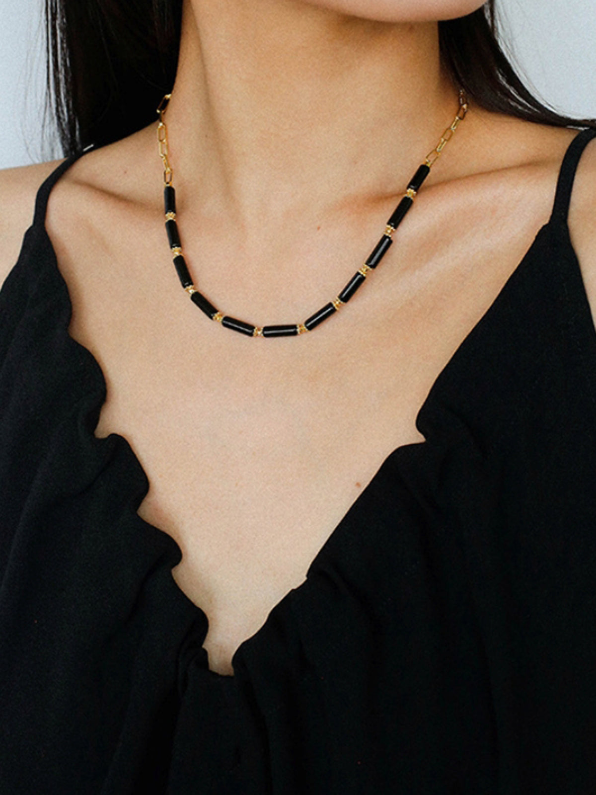 Long Bar Agate Choker Necklace-Chicvia