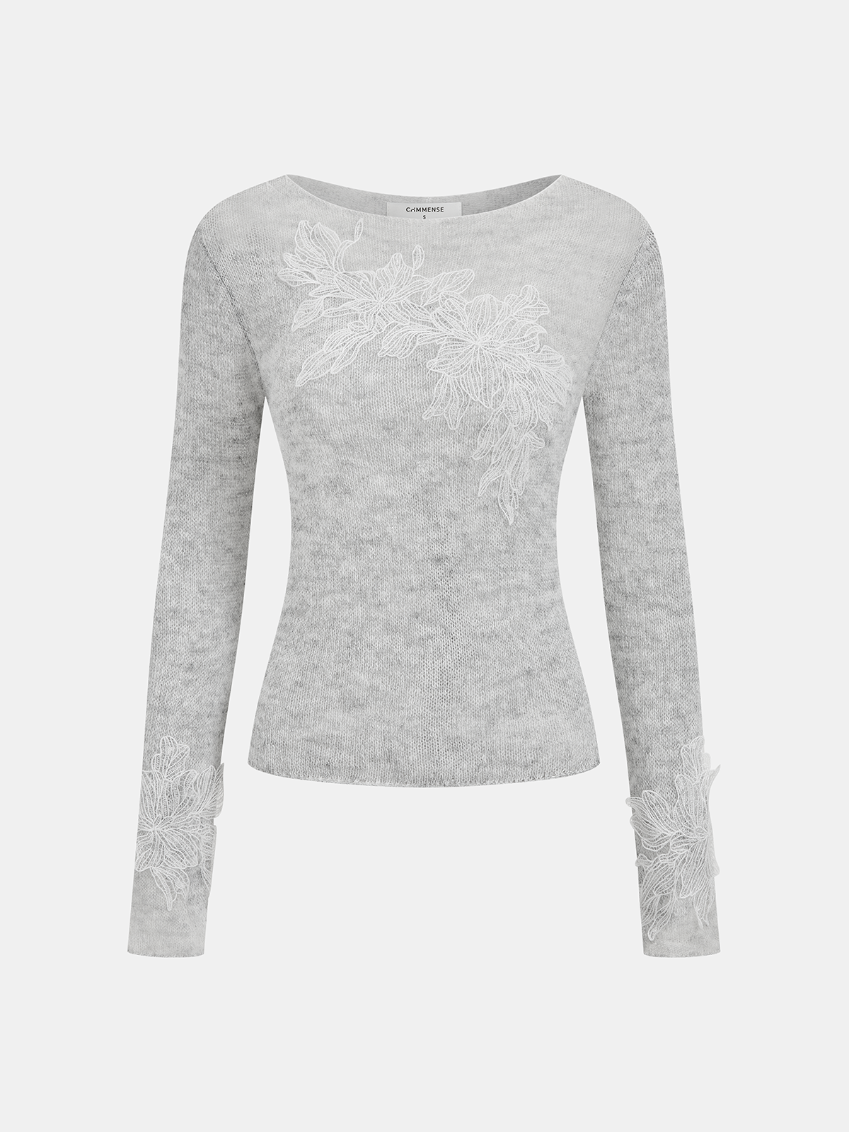 Floral Embroidery Wool-Blend Knit Top-Chicvia