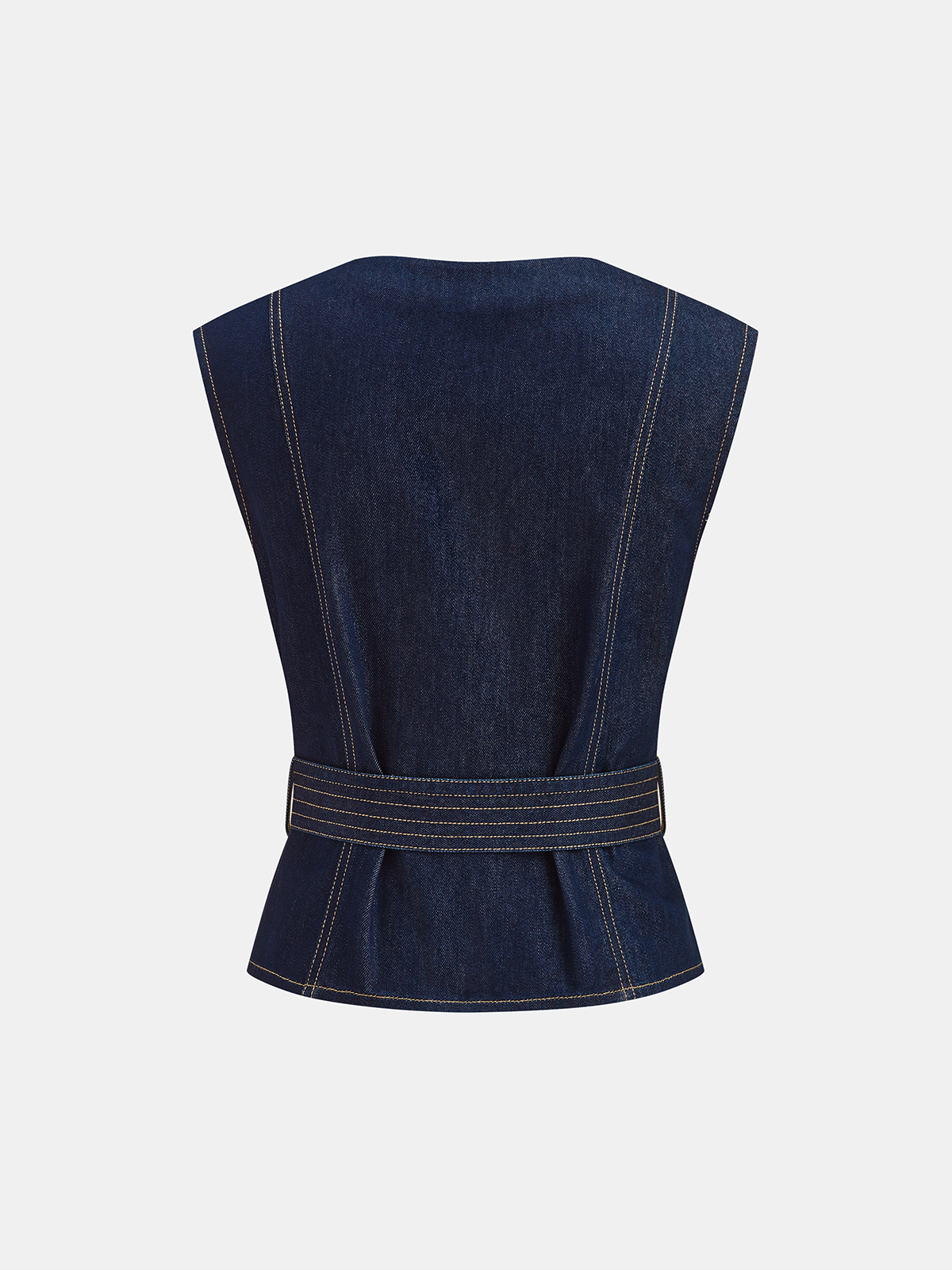 Denim Belted Sleeveless Vest-Chicvia