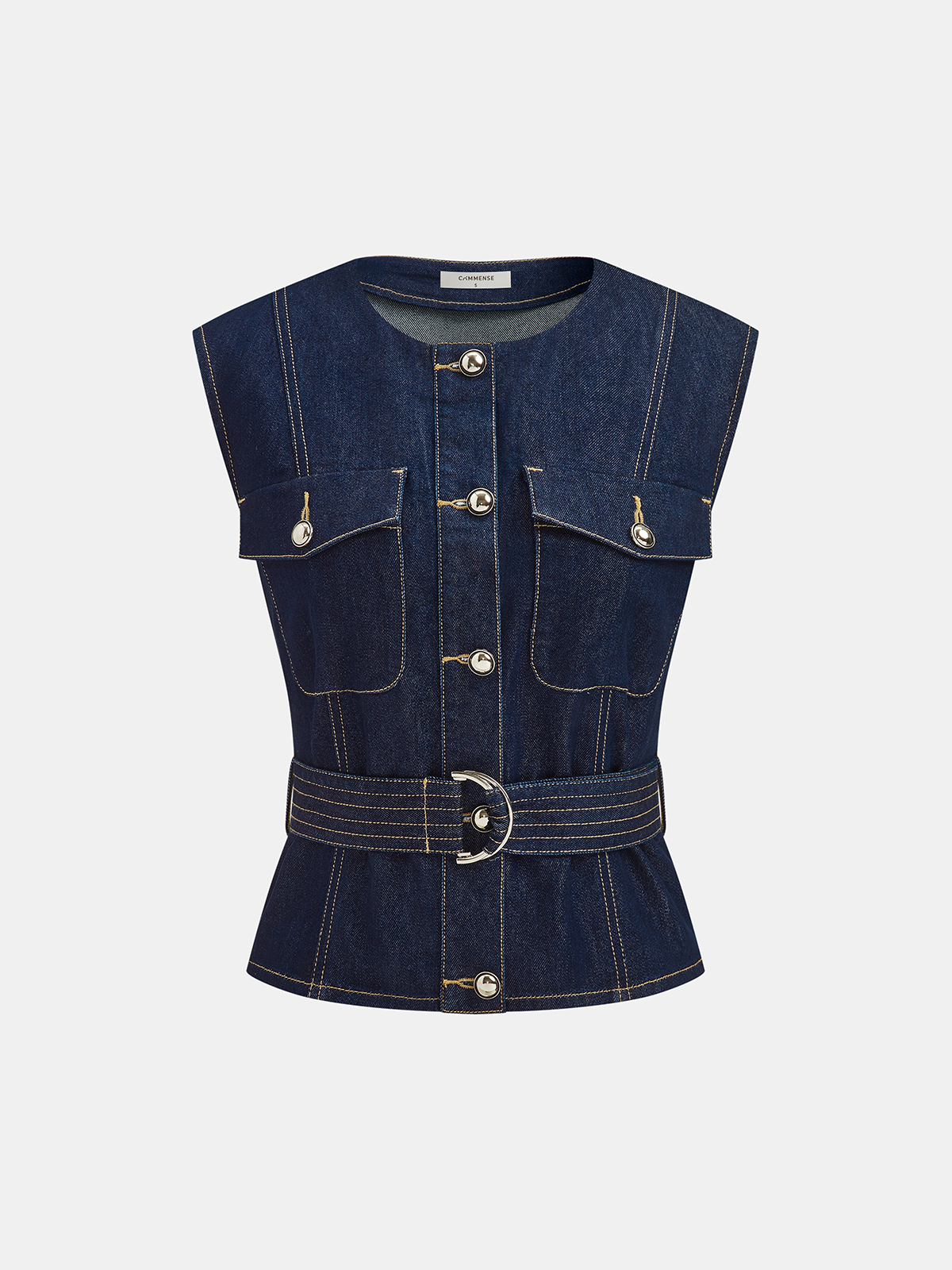 Denim Belted Sleeveless Vest-Chicvia