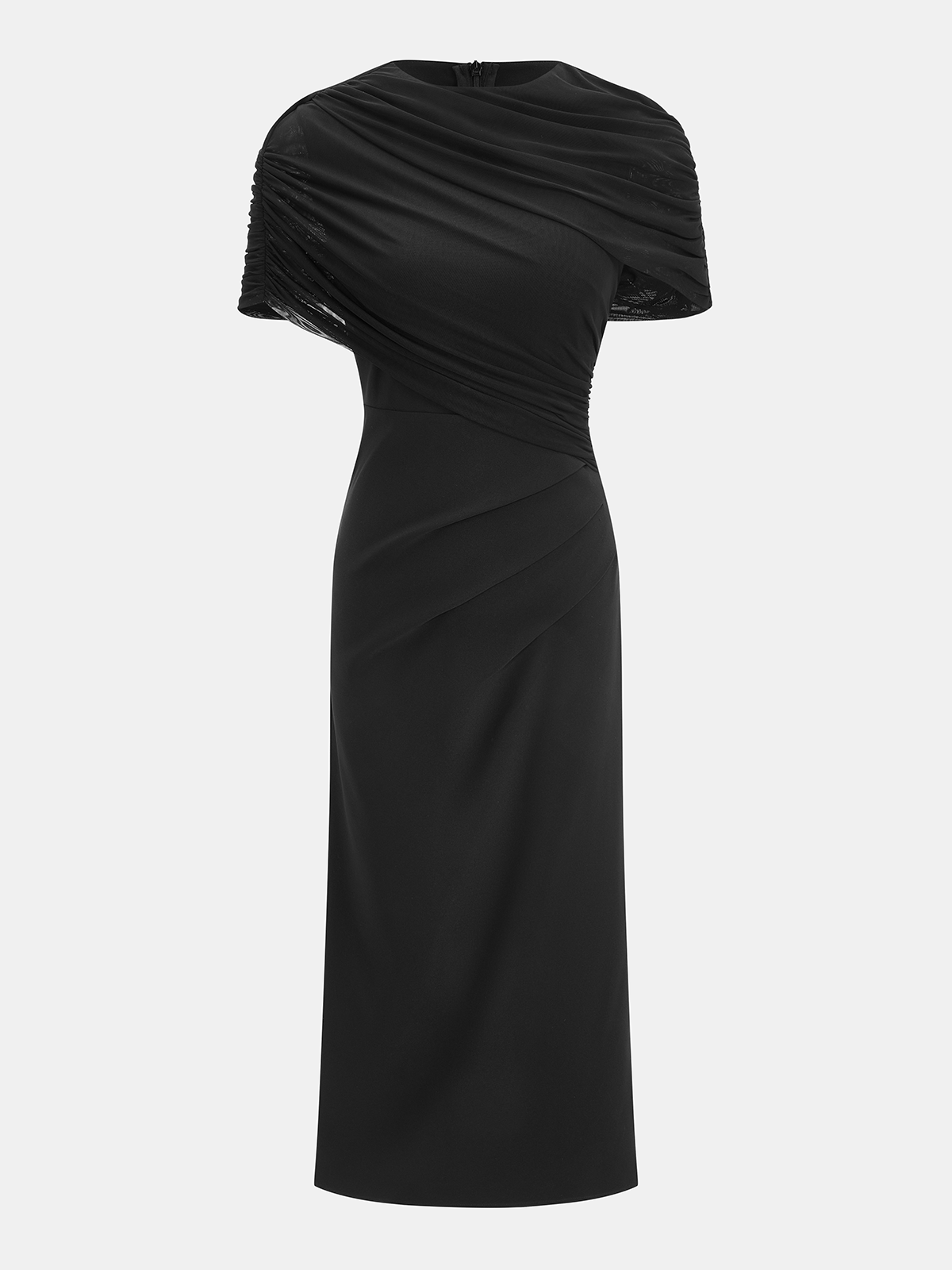 Draped Mesh Cape Sleeve Maxi Dress-Chicvia